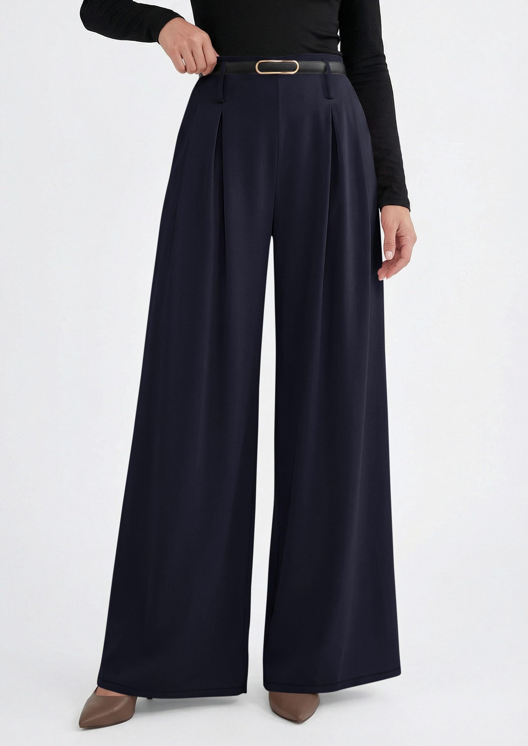 Womens Wide Leg Dress Pants Flowy Trousers,Navy,S