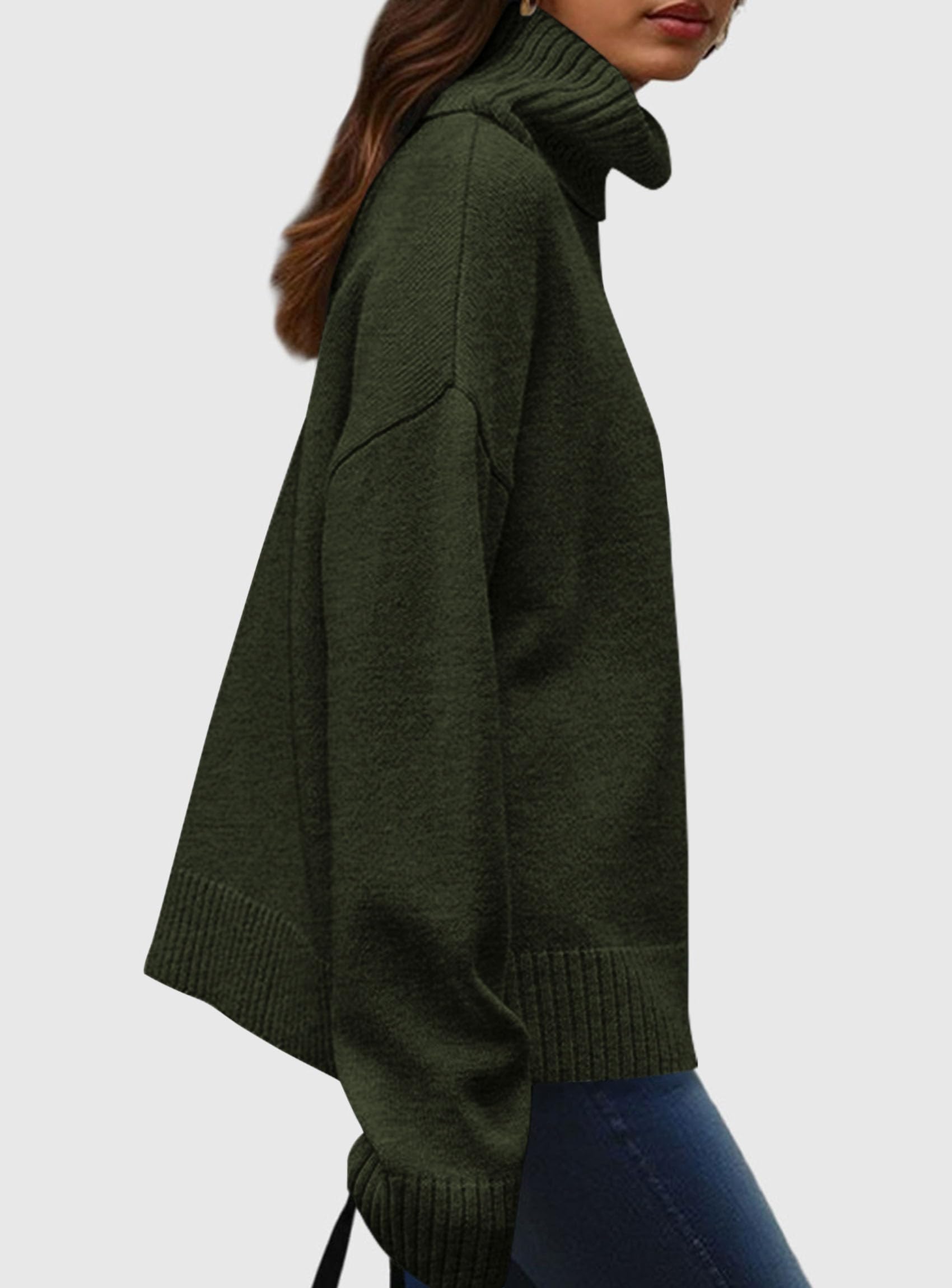 Womens Turtleneck Long Sleeve Knit Sweater,Army Green,S