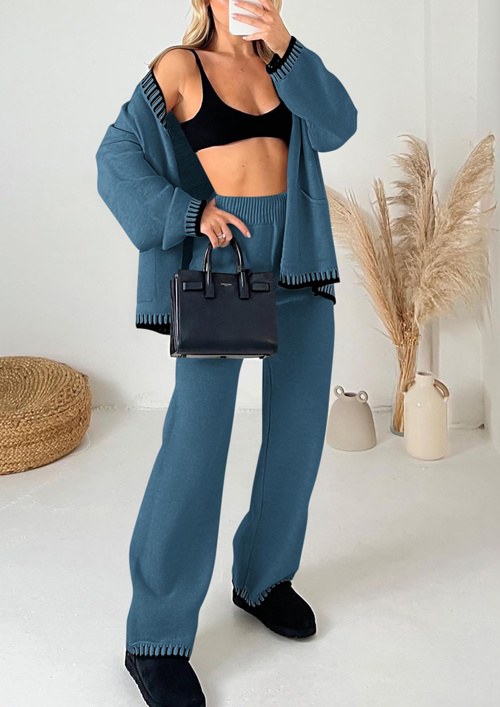 Women's Fall 2 Piece Matching Cozy Knit Sweater Lounge Sets