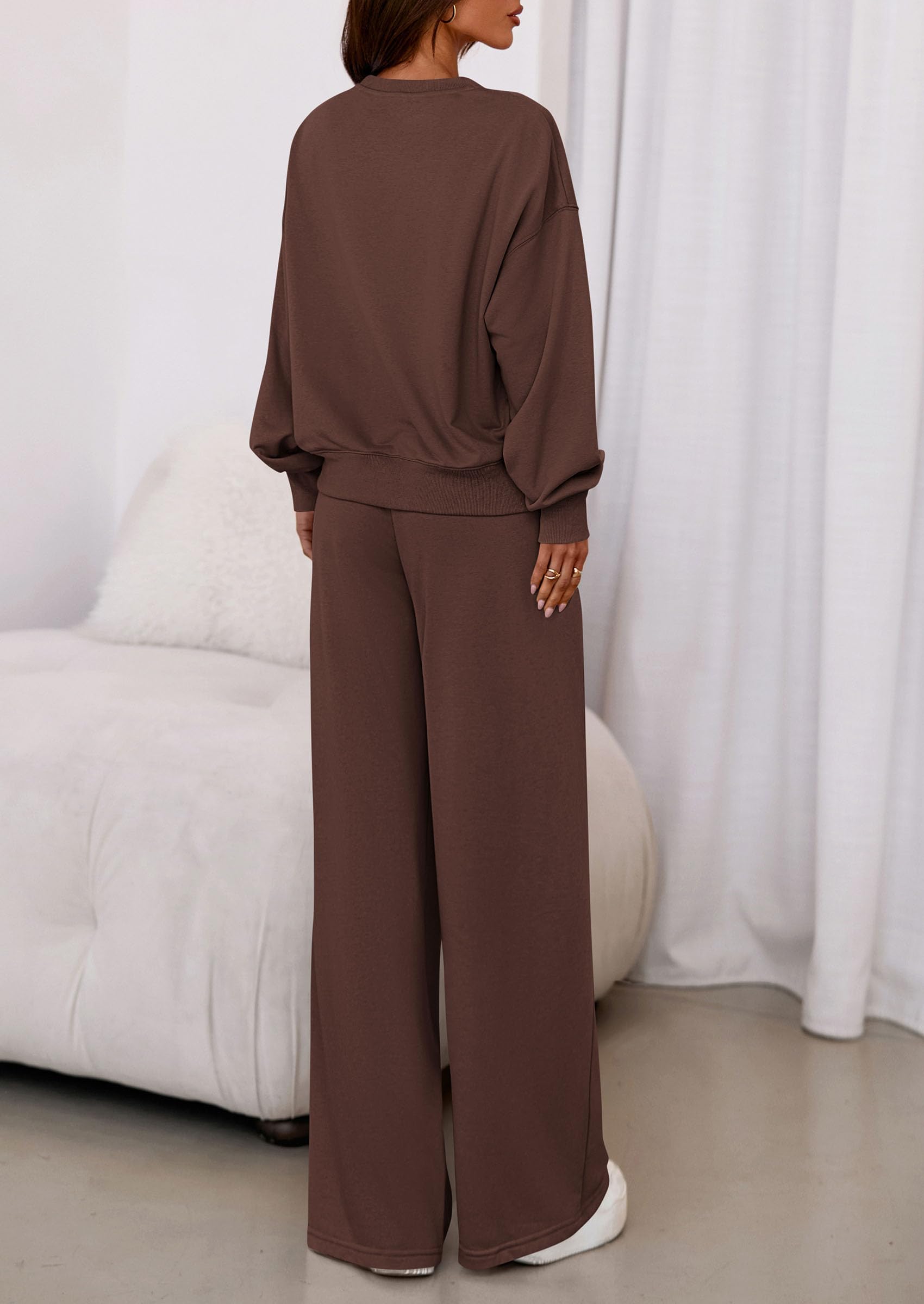 Womens Loose Fit Casual 2 Piece Lounge Set,Brown,S