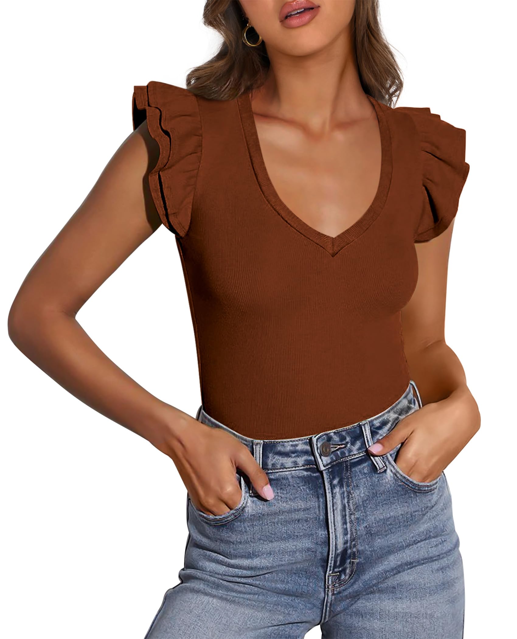 Womens Sleeveless Slim Fit T Shirts,Brown,S