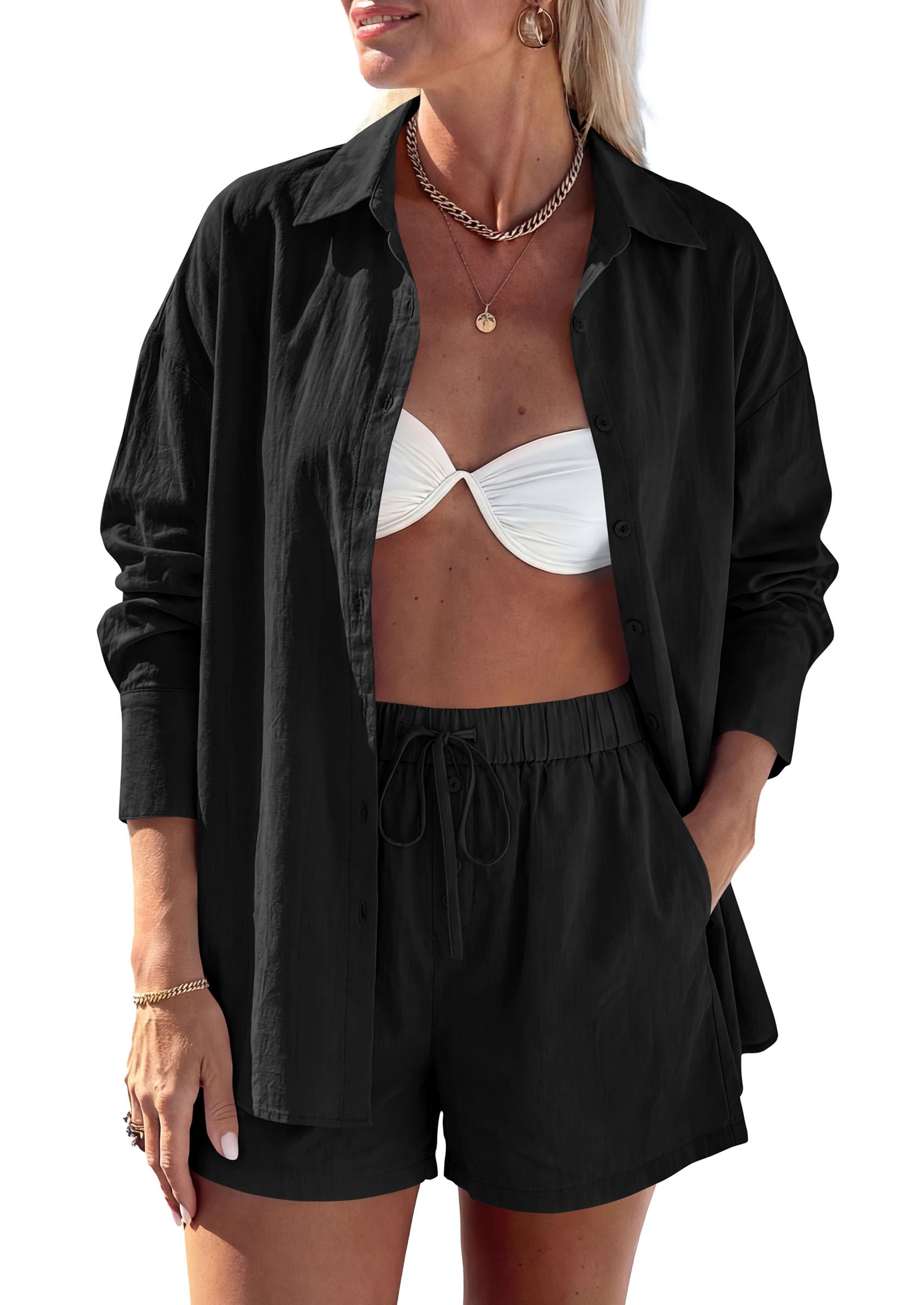 Women's Summer 2 Piece Outfits Lounge Sets (Black,S)