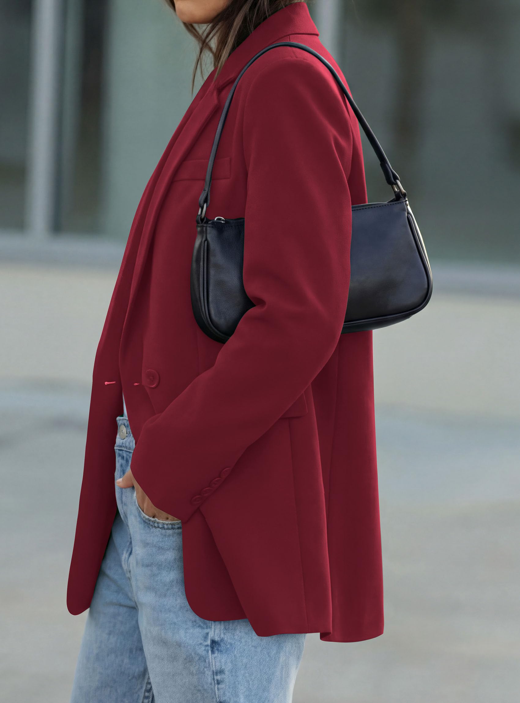 Women's Fall Business Casual Oversized Blazers(Burgundy,S)