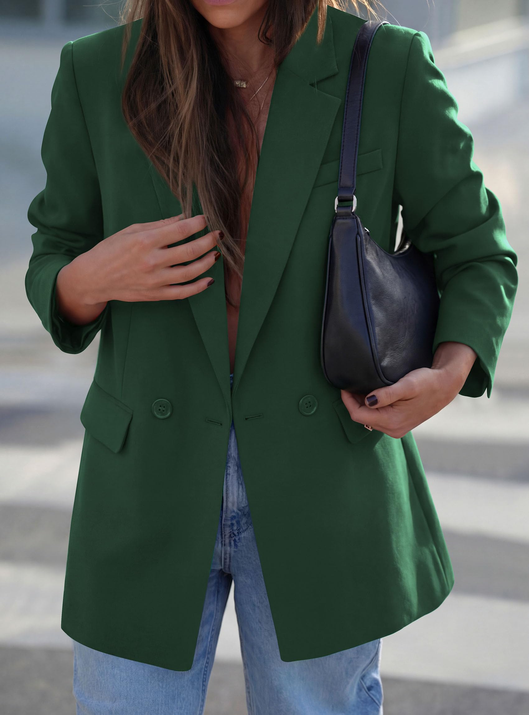 Women's Fall Business Casual Oversized Blazers(Dark Green,S)