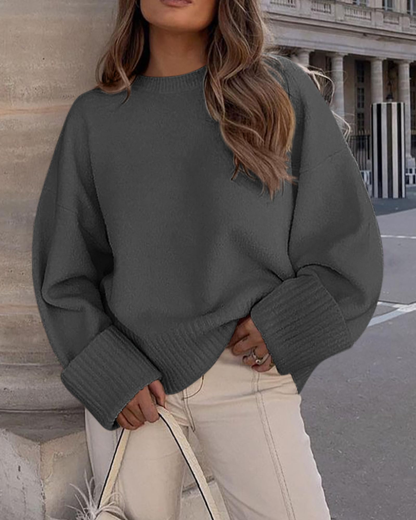Women's Fall Fashion Cozy Oversized Sweaters(Dark Grey,XS)
