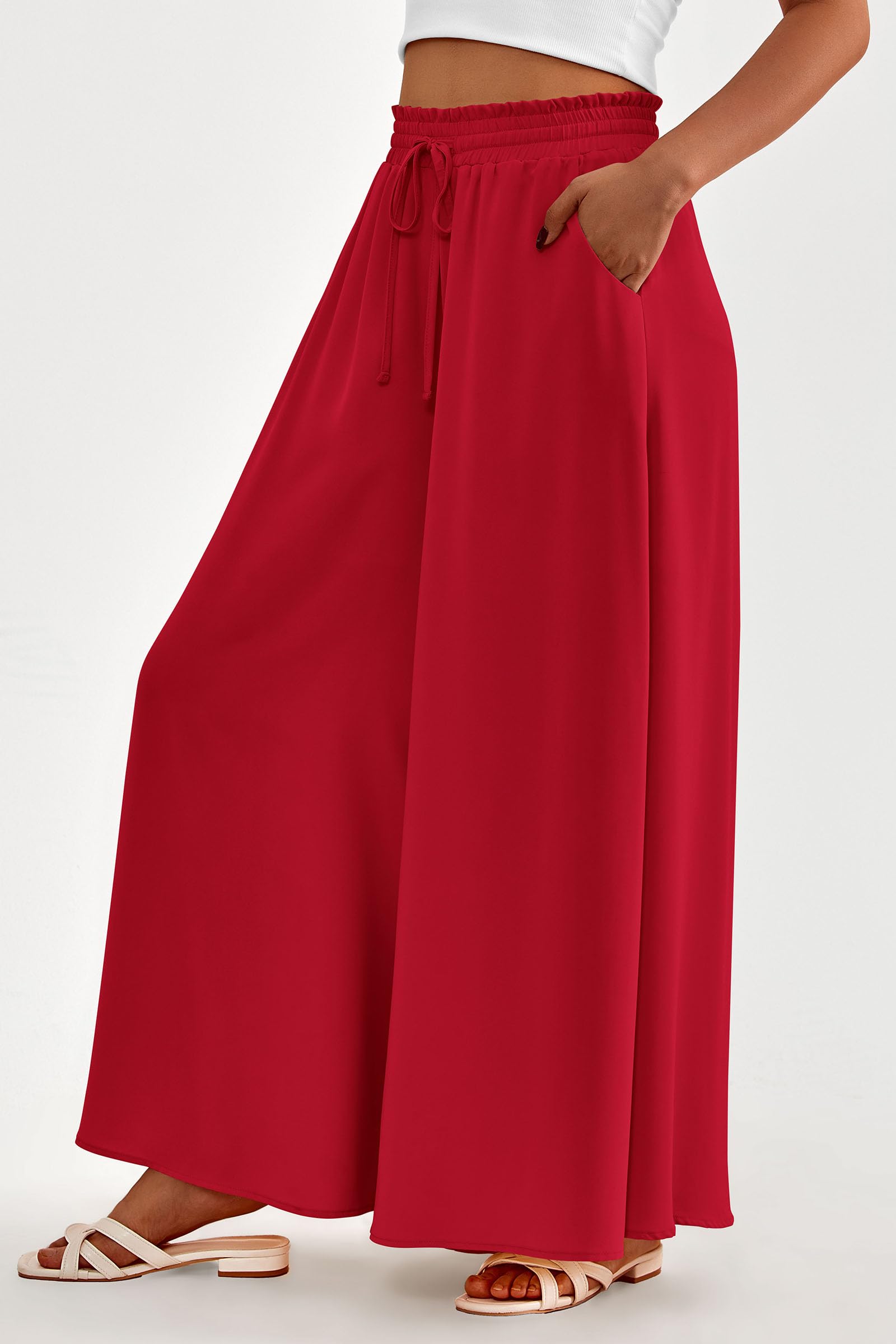 Summer Wide Leg Palazzo Pants for Women Casual,Red,S