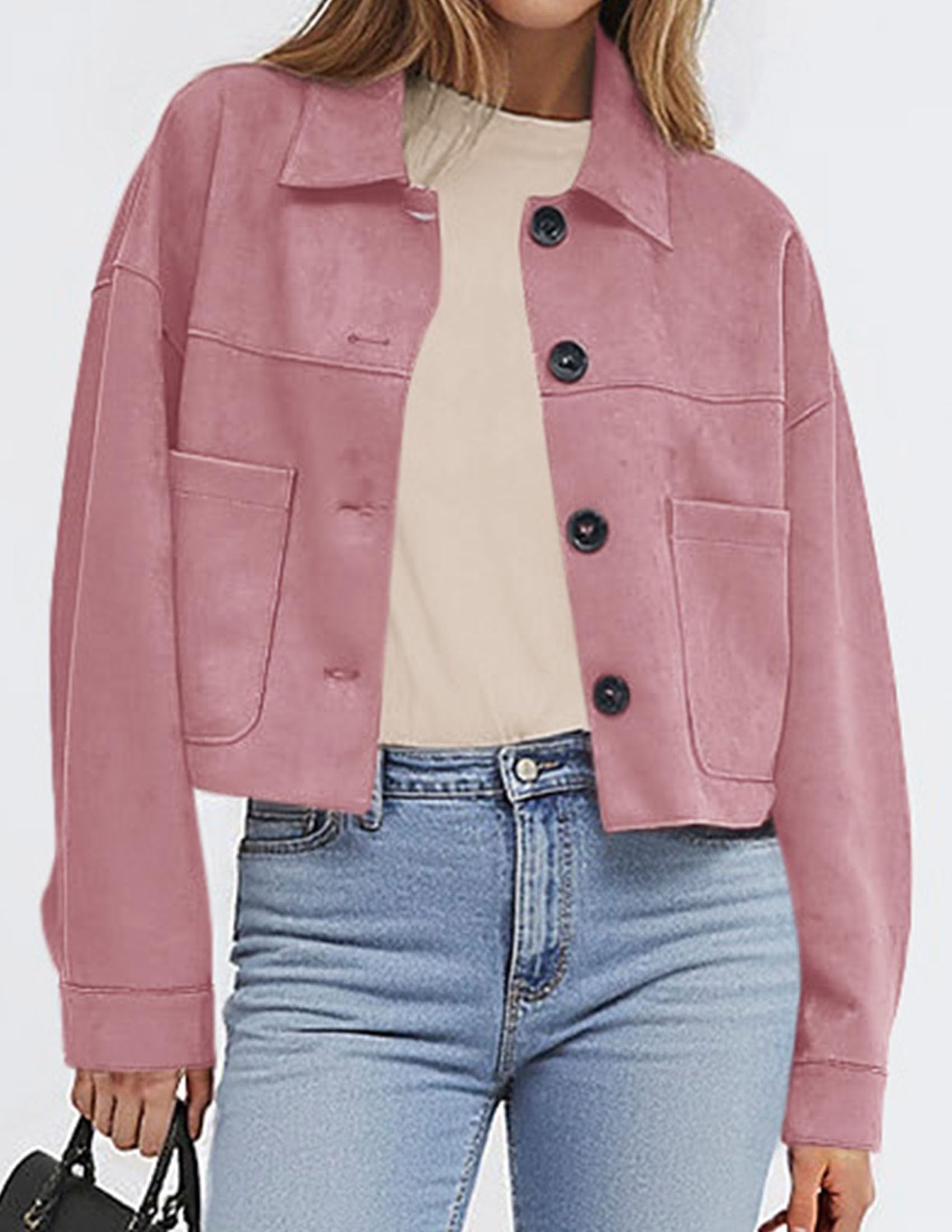 Women's Faux Suede Shacket Jackets Lightweight Cropped Coats