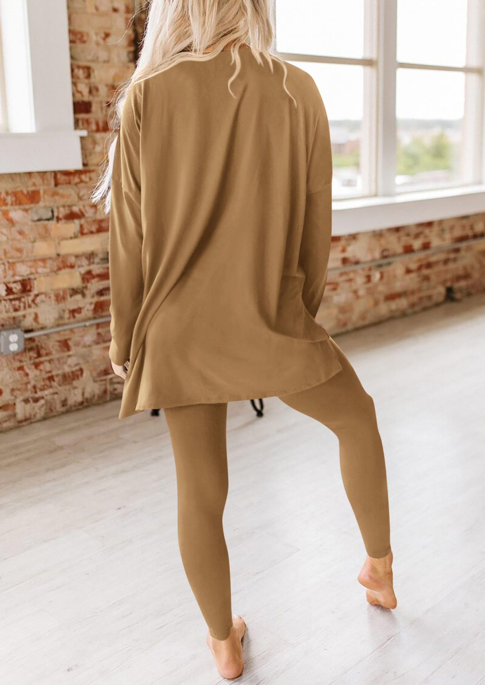 Women's 2 Piece Outfits Matching Lounge Sets,Khaki,S