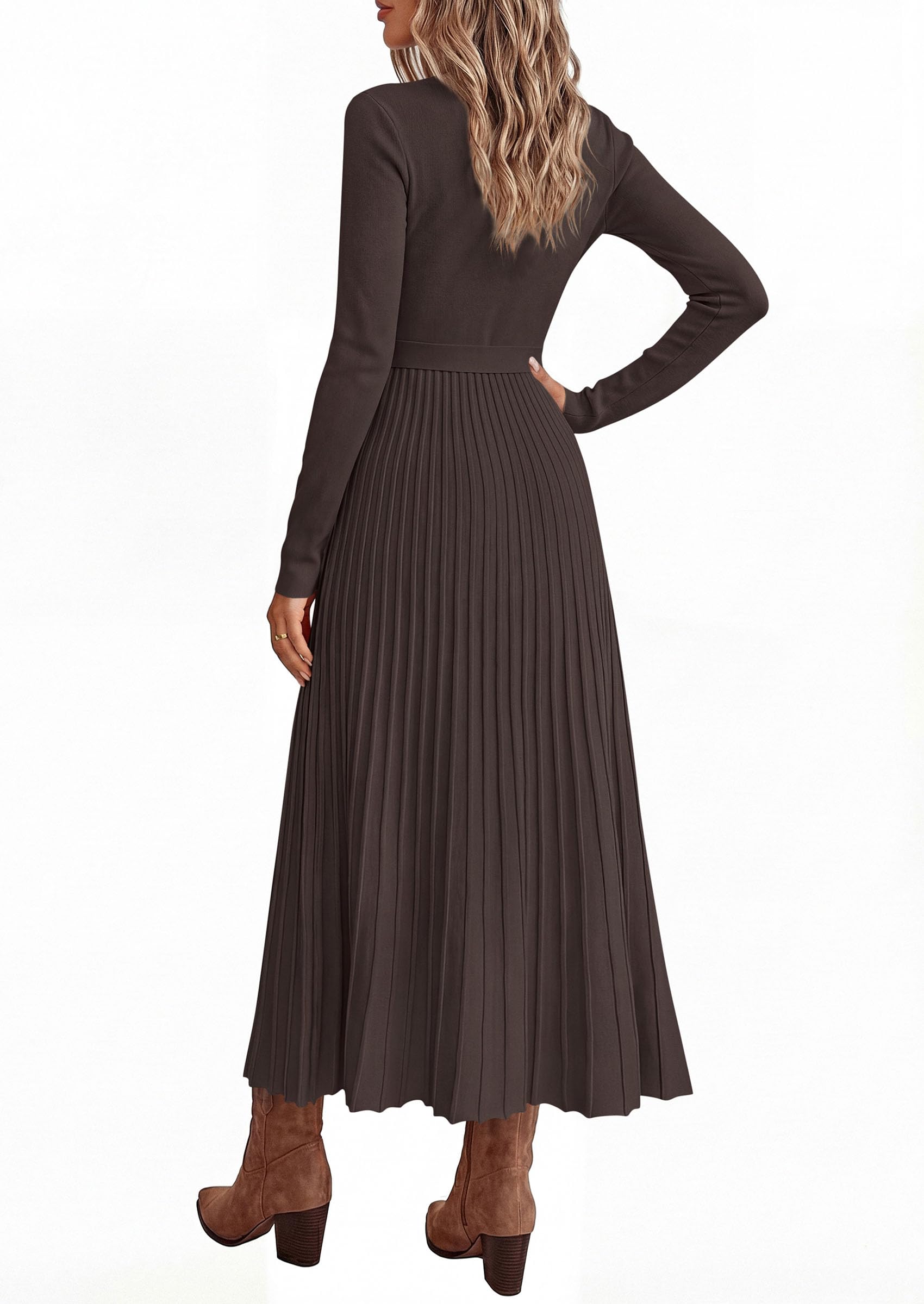Womens Fall Maxi Long Sleeve Sweater Dress,Brown,S