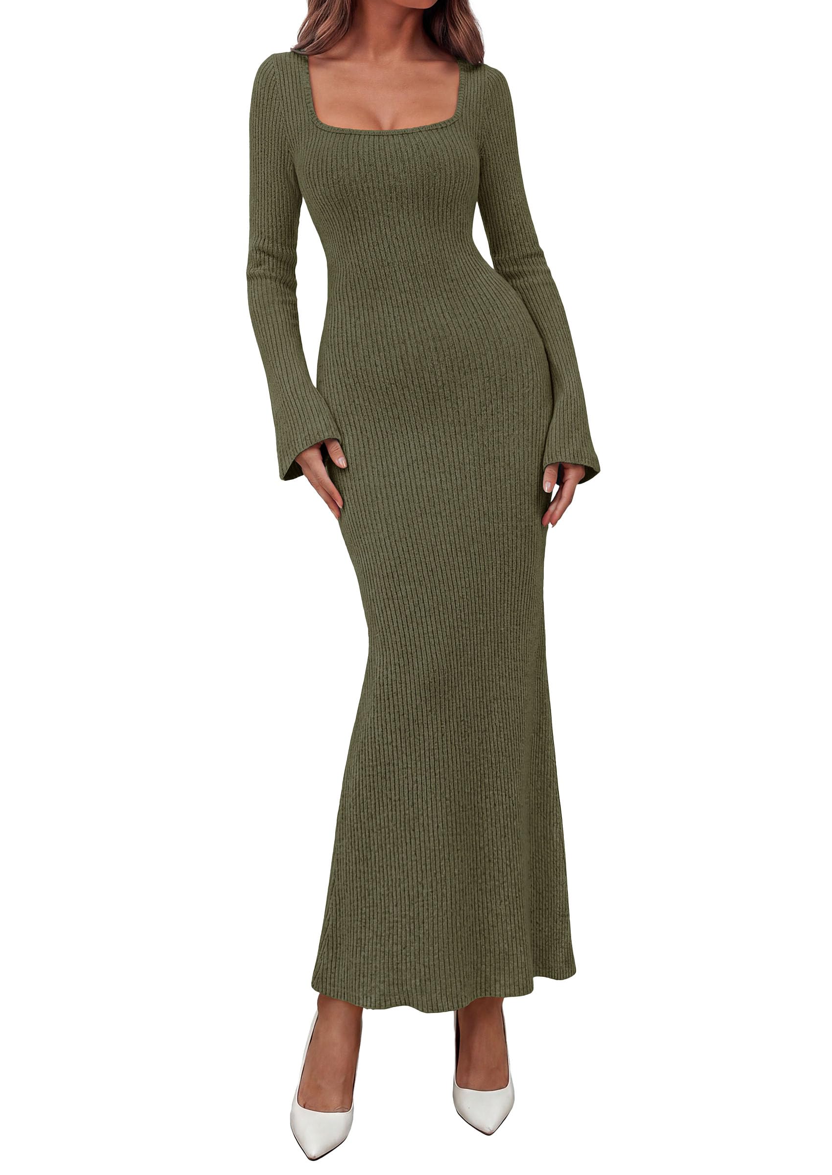 Women's Fall Long Sleeve Dresses Maxi Bodycon Sweater Dress