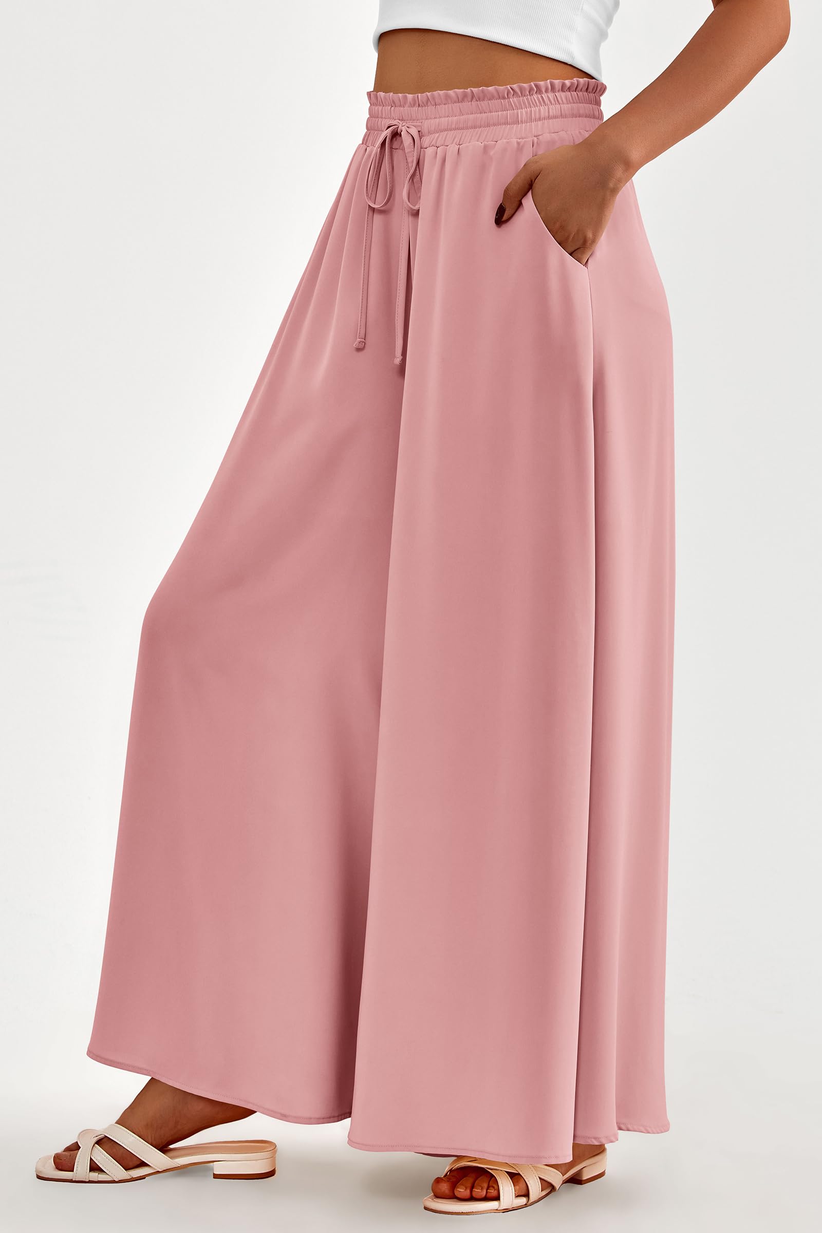 Summer Wide Leg Palazzo Pants for Women Casual,Pink,S