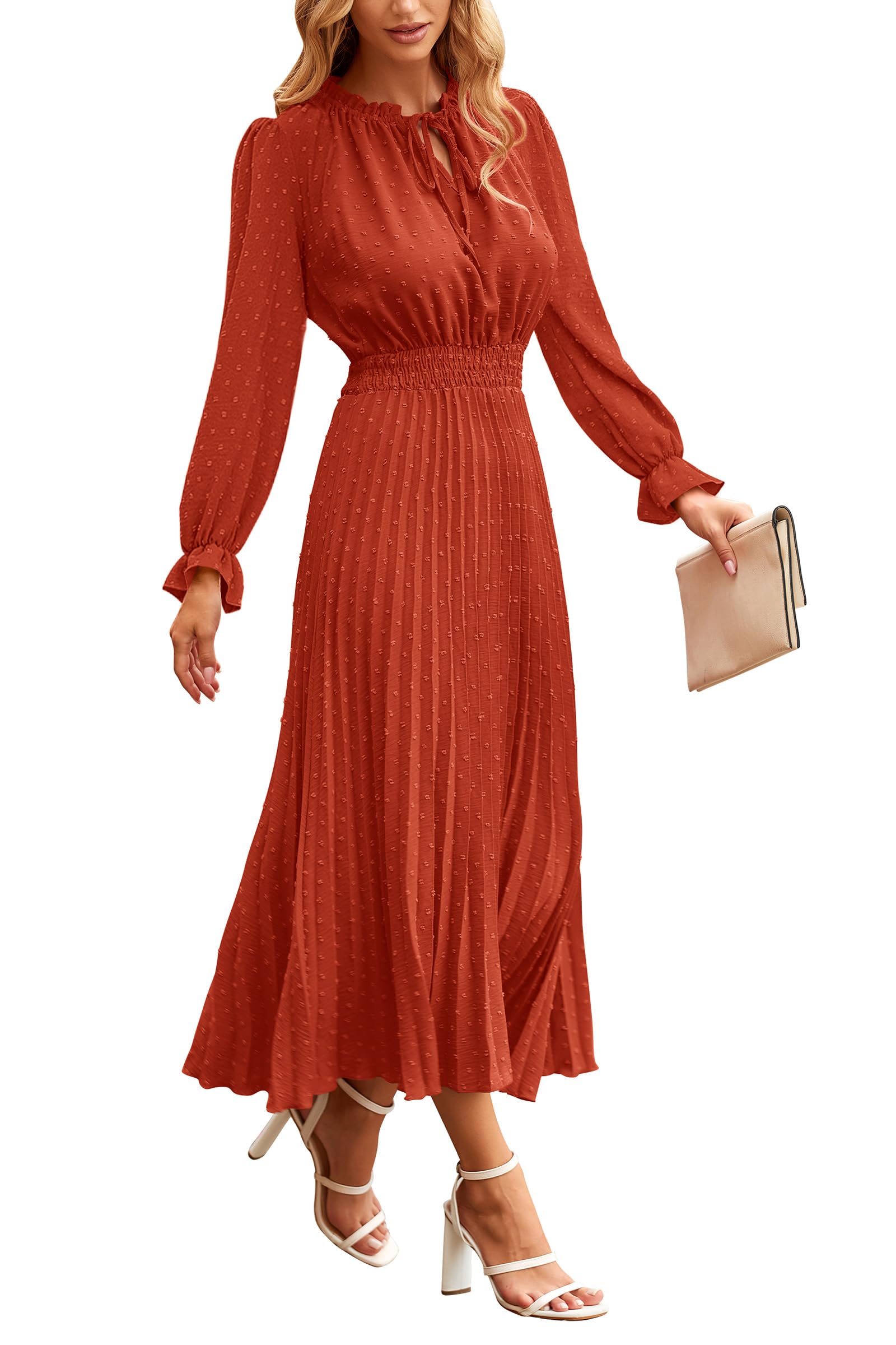 Women's Fall Midi Wedding Guest Dress(Brick Red,Small)