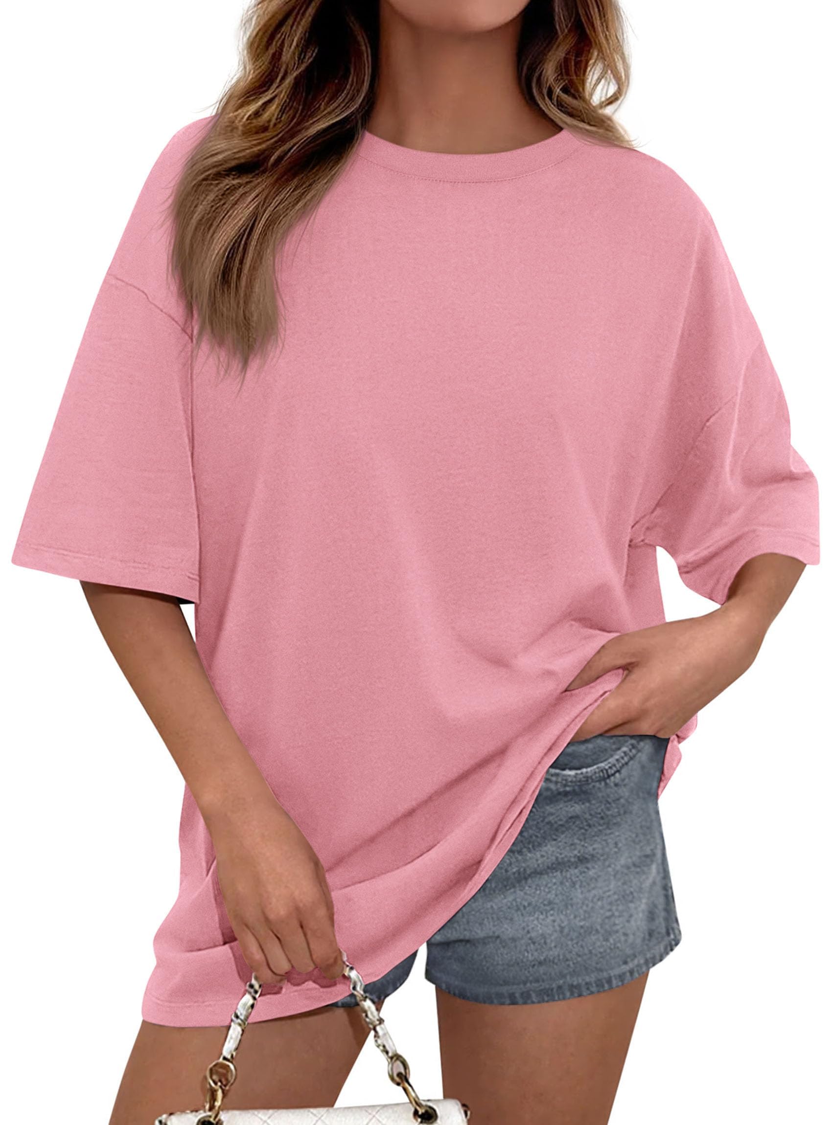 Women's Oversized Tshirts Going Out Tops (Pink,S)