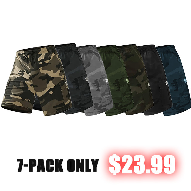 🔥7 Pack- Men's Solid / Camo Print Cargo Shorts