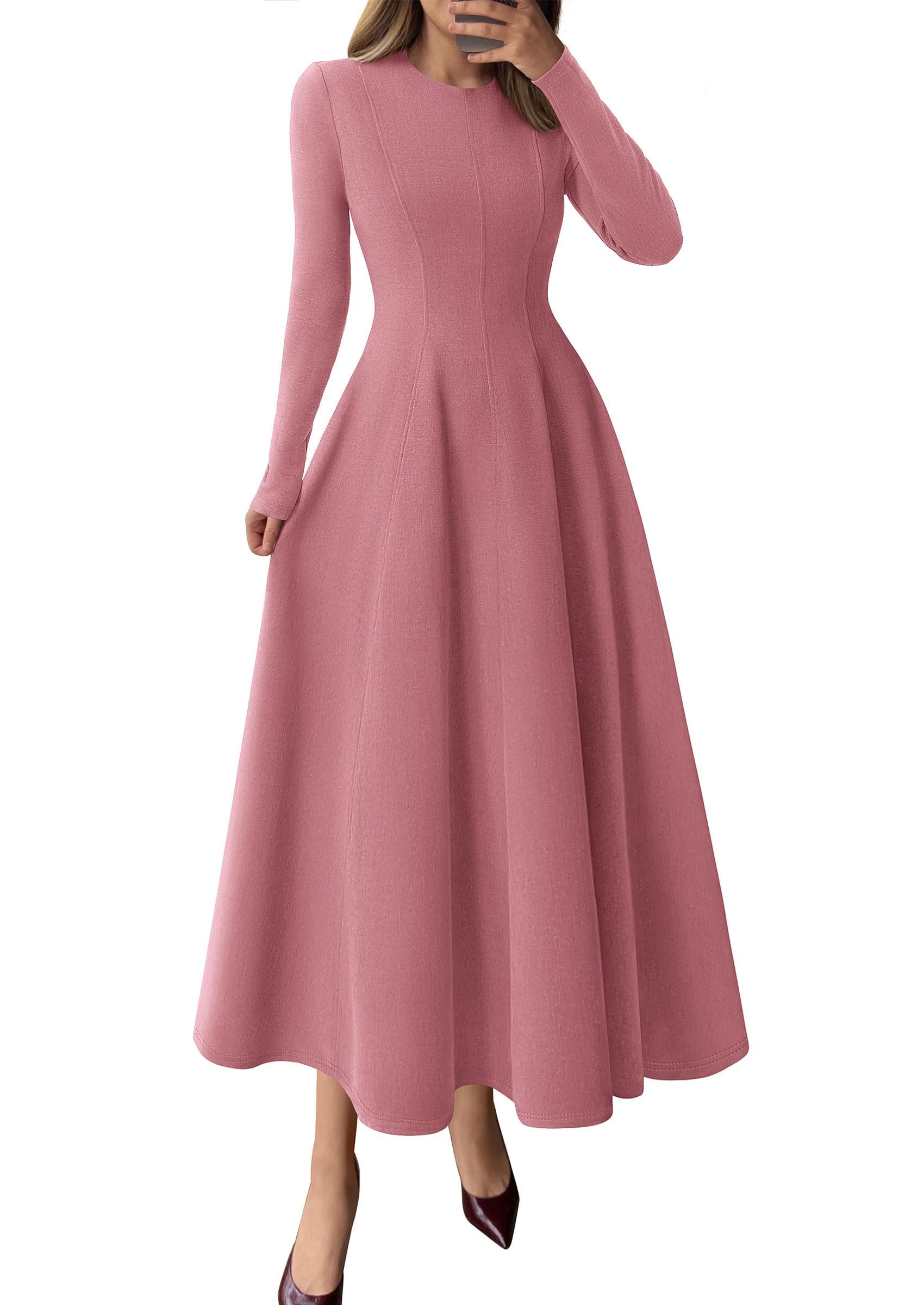 Women's Fall Long Sleeve A Line Midi Elegant Cocktail Dress
