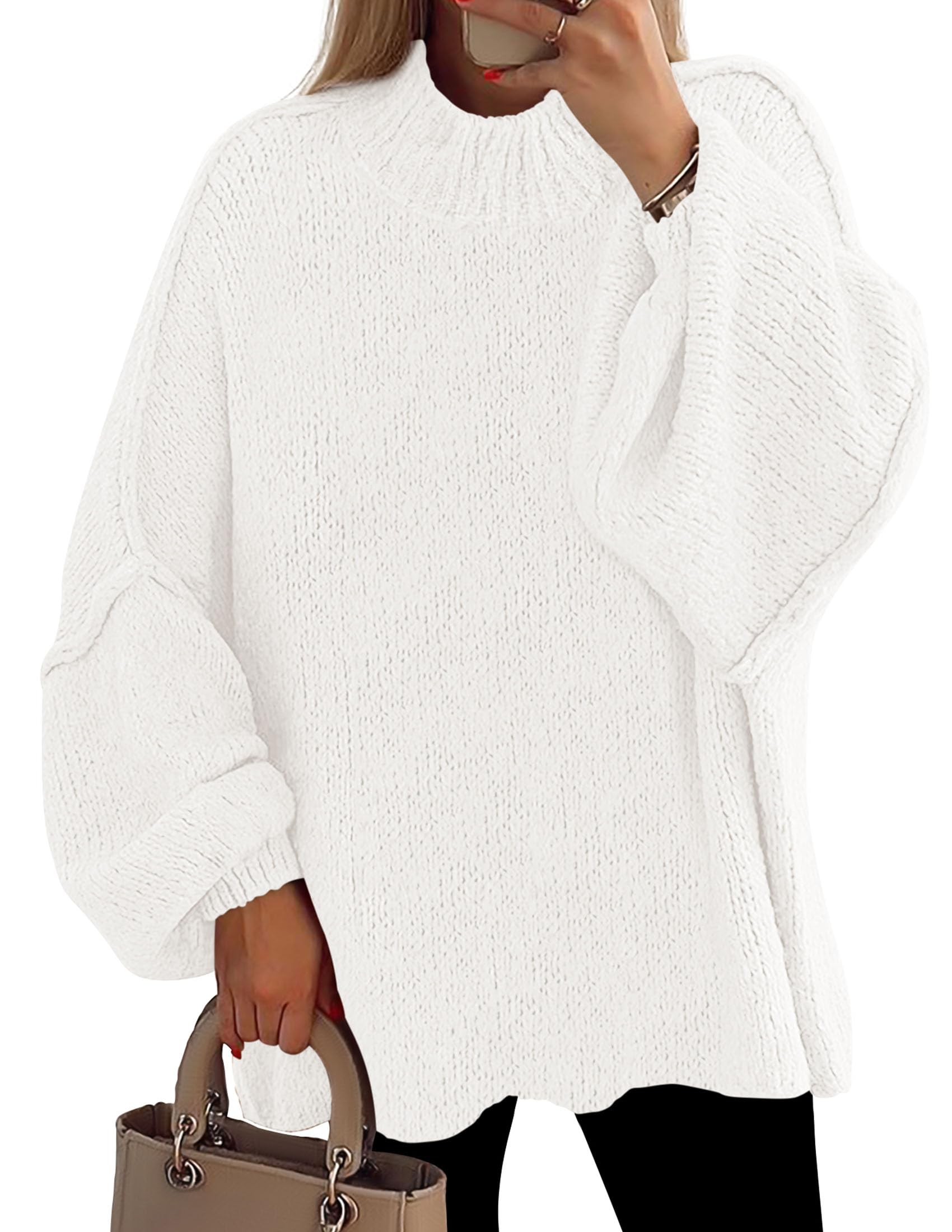 Women's Oversized Sweaters Fall Clothes (White,S)