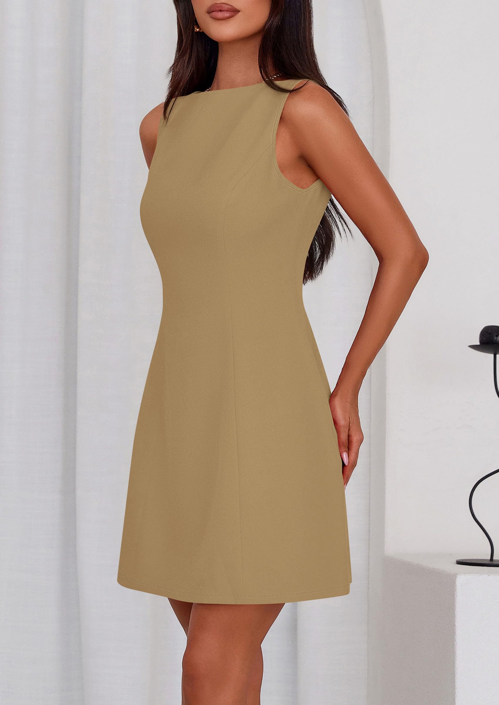Women's Formal Short Dresses A Line Mini Dress,Khaki,XS
