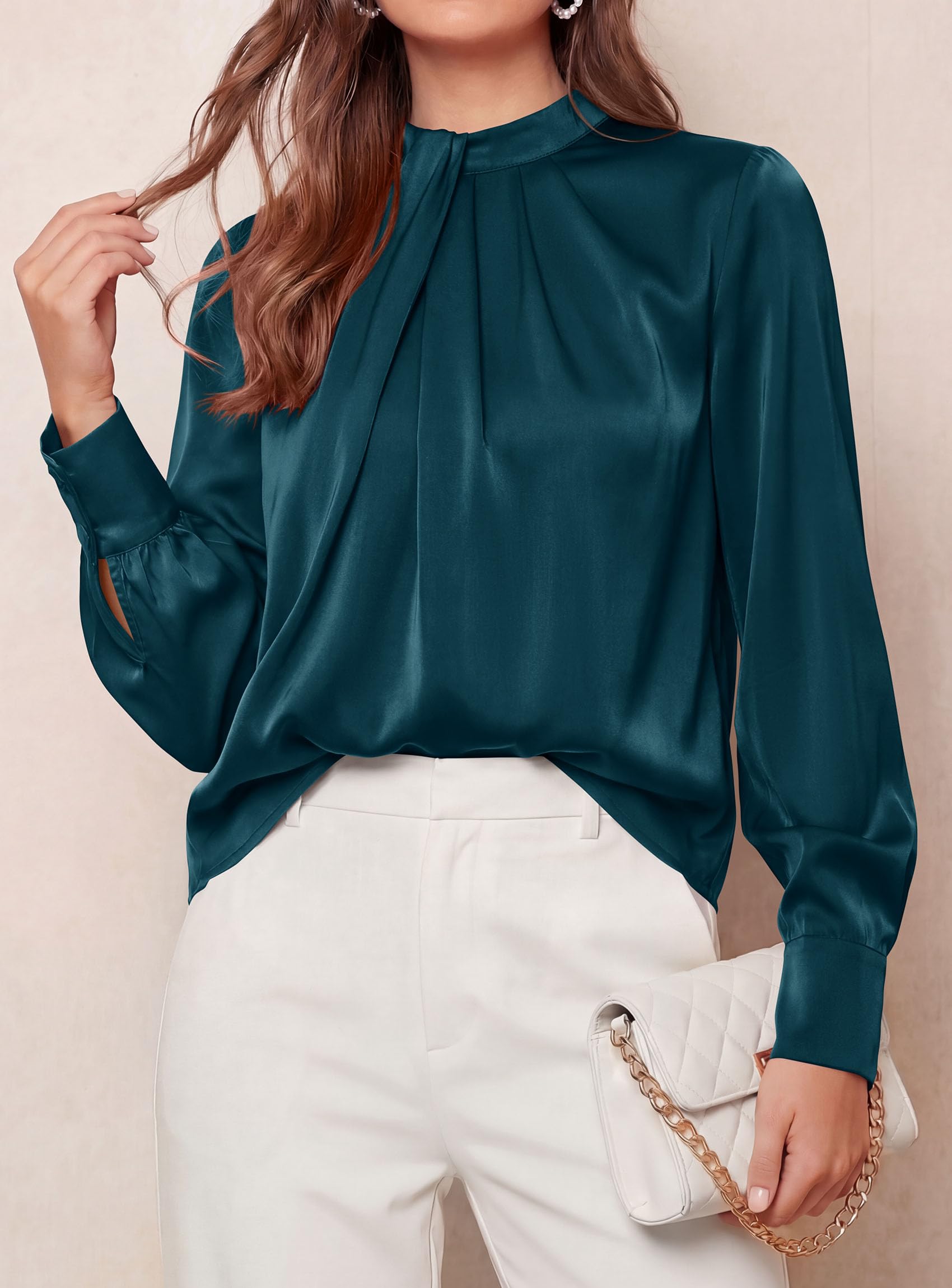 Satin Blouses for Women Dressy Casual Long Sleeve Shirts