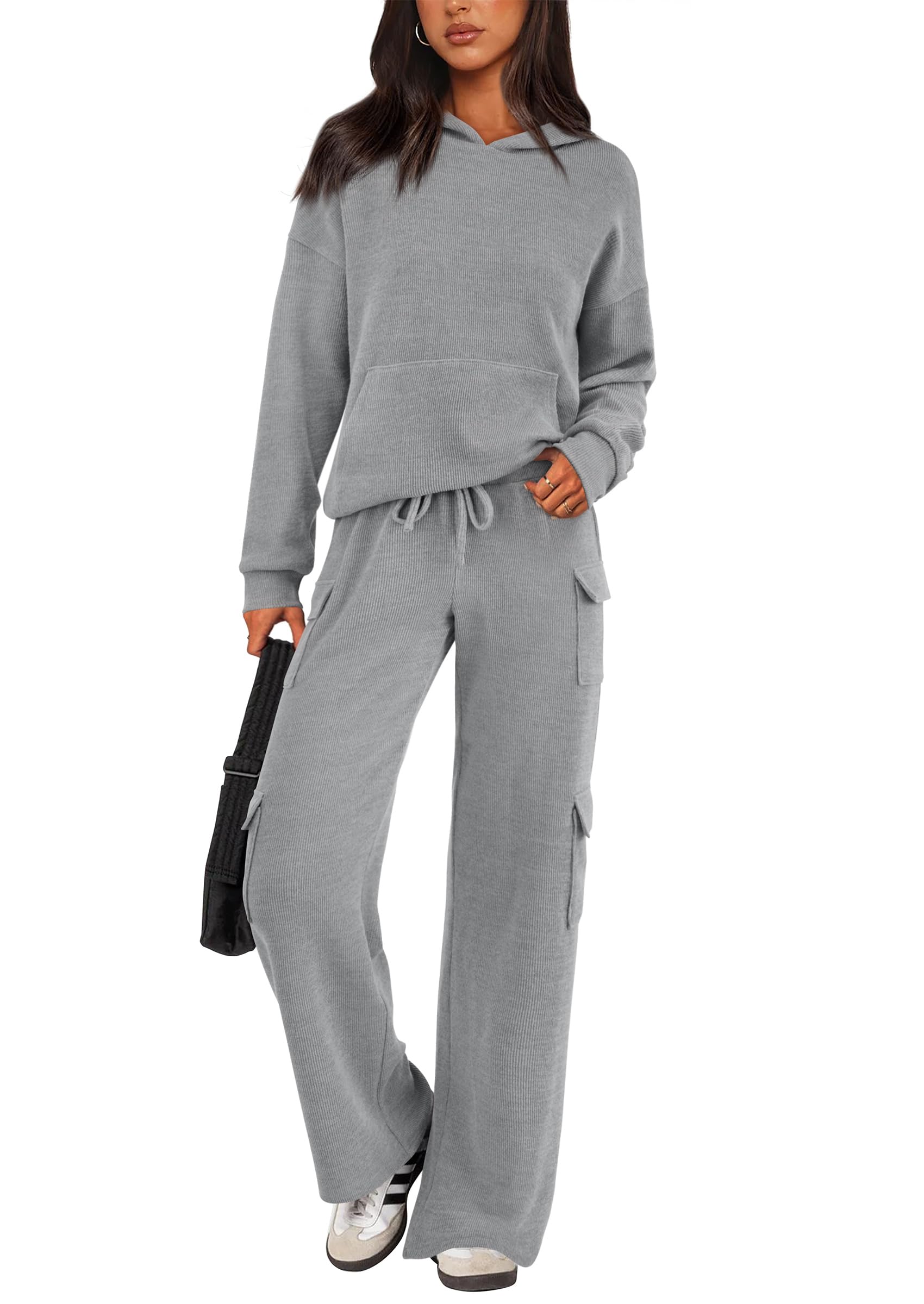 2 Piece Sets For Women Fall 2025 Sweatsuits Outfits Lounge Matching Hoodie Set Travel Track Suits Winter Clothes (Grey,Medium)