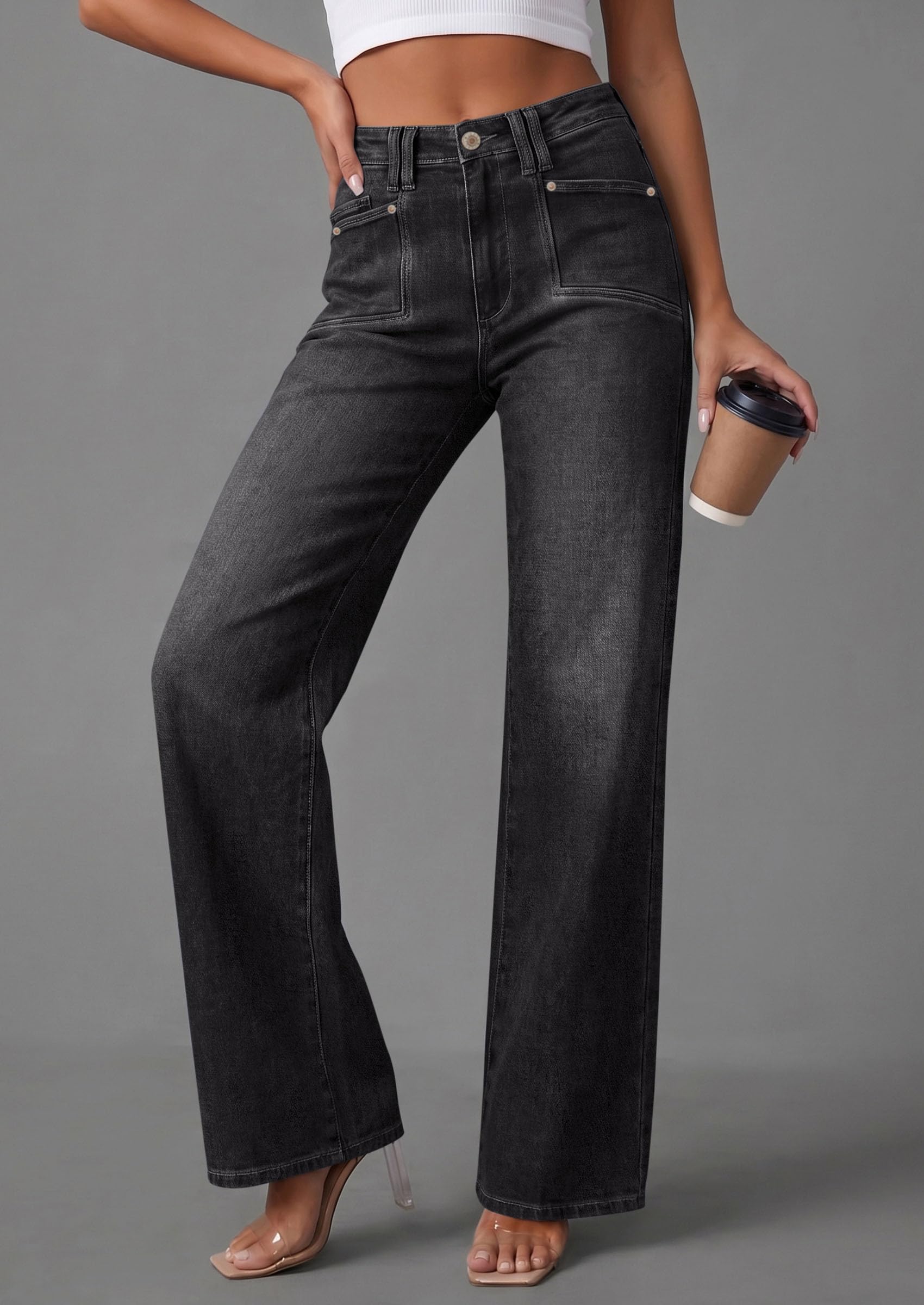 High Waisted Wide Leg Jeans for Women 2026 Trendy,Black,4