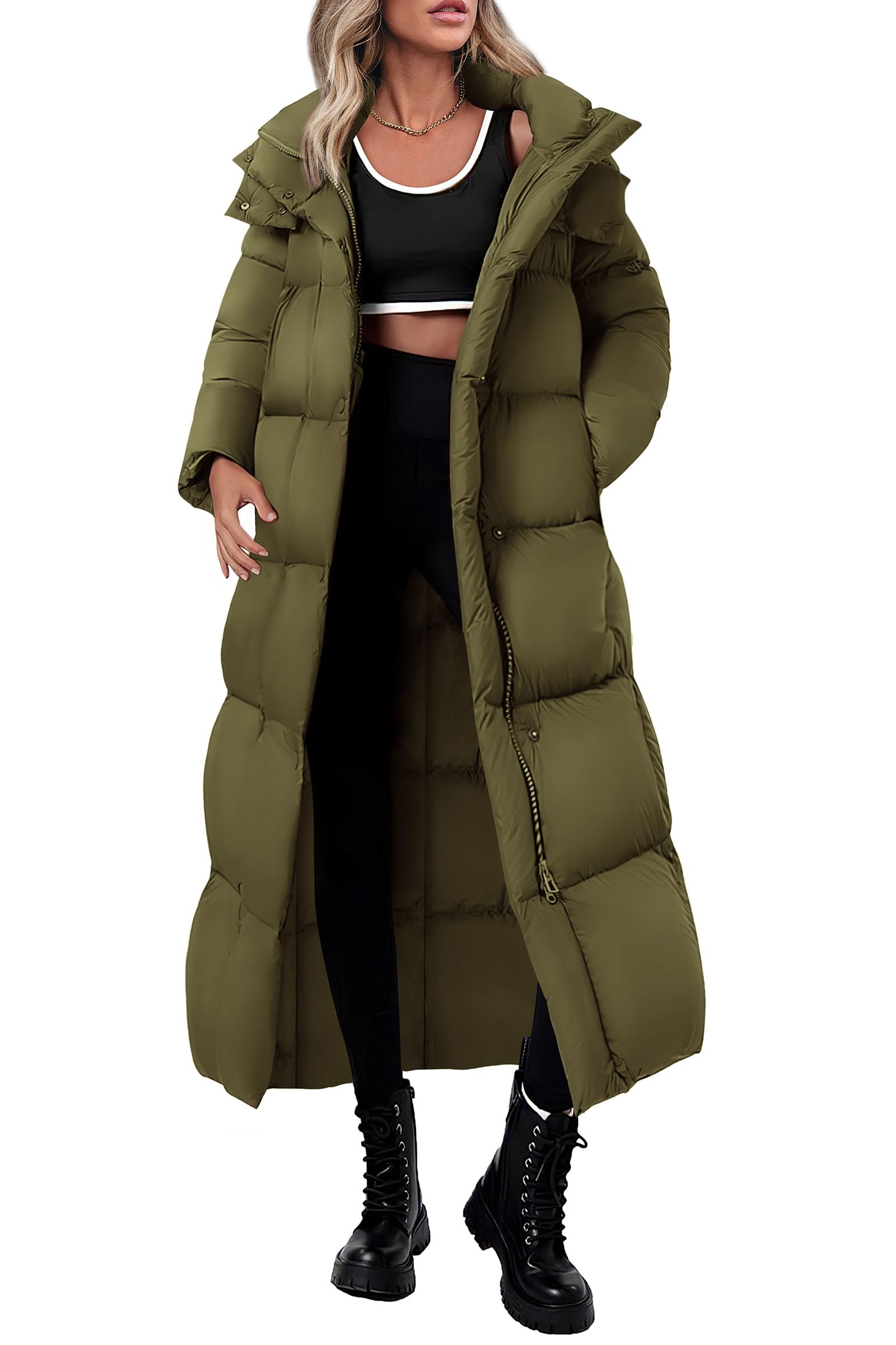 Women's Trendy Winter Long Puffer Coats(Army Green,X-Small)