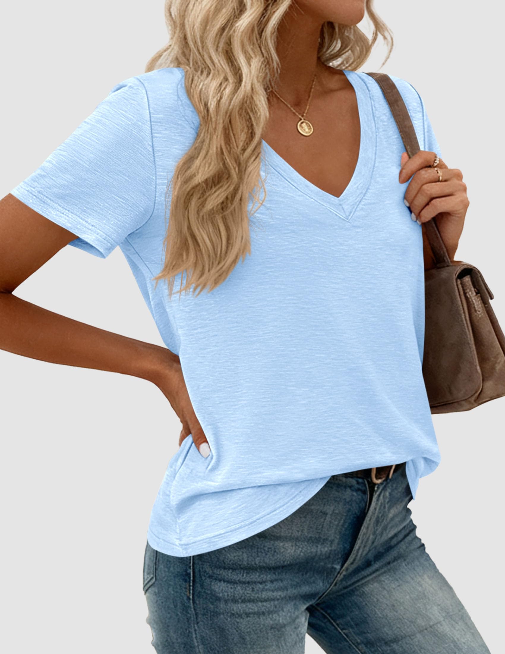 Womens Tops Short Sleeve Oversized Tshirts, Light Blue,S