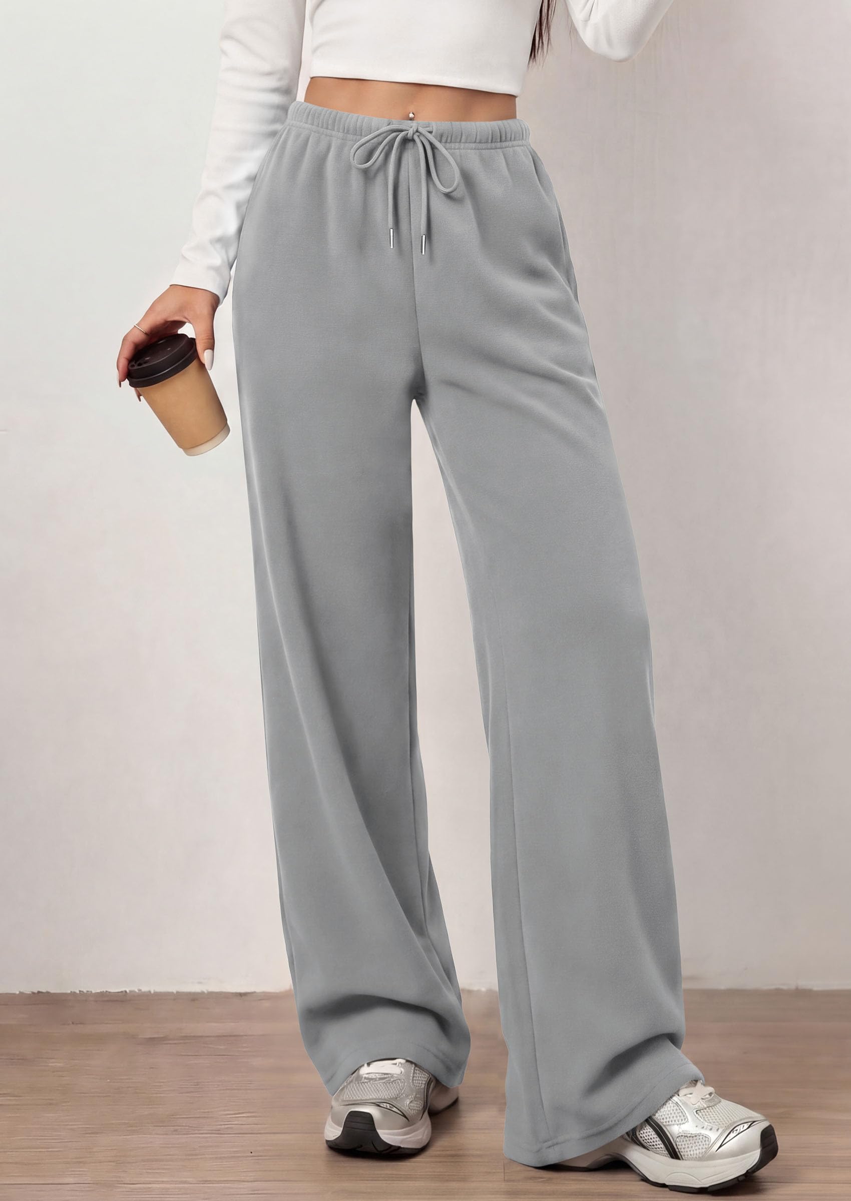 Womens Wide Leg Sweatpants Fleece Fall Sweat Pants,Grey