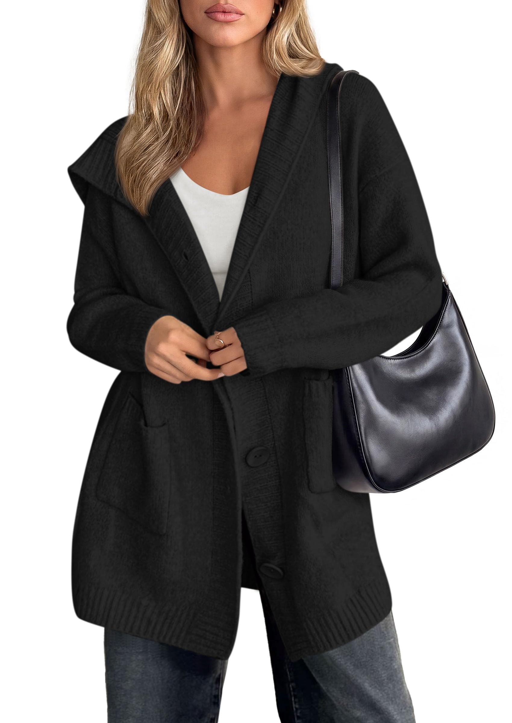 Women's Long Cardigans Fall Hooded Button up Oversized Sweater