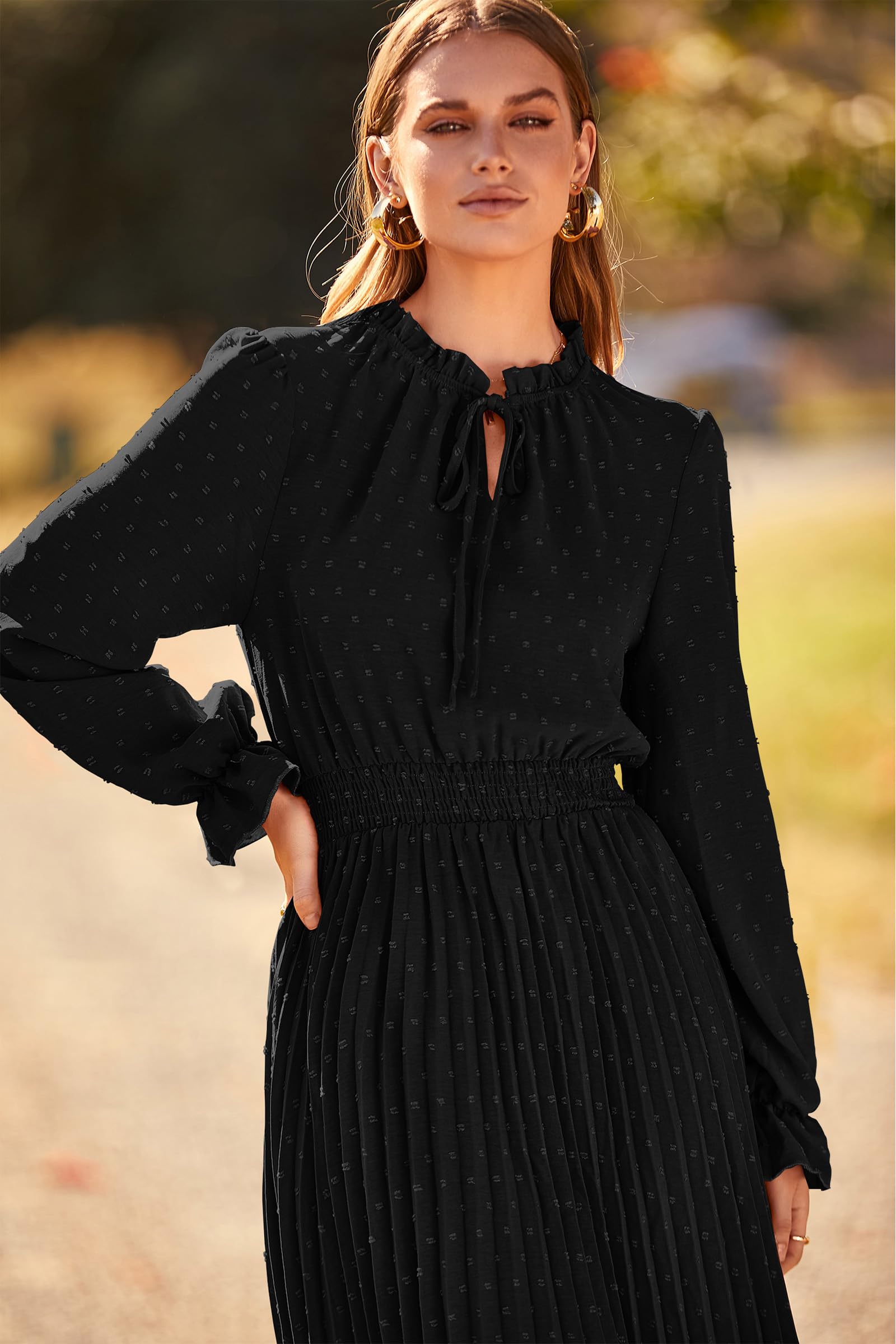 Women's Fall Midi Wedding Guest Dress(Black,Small)