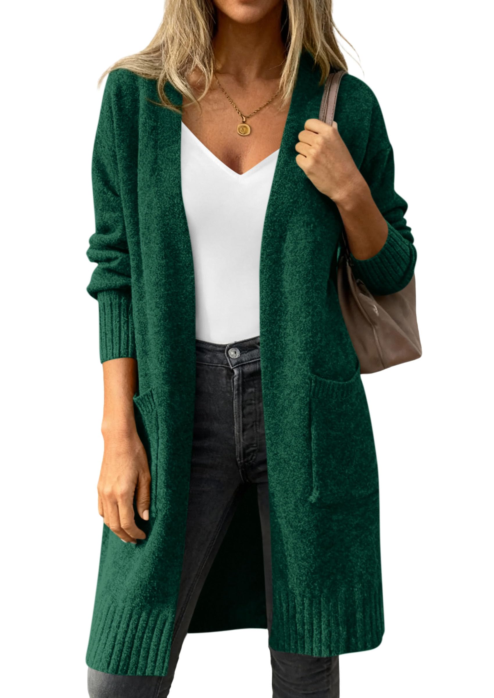 Women's Oversized Open Front Long Knit Cardigan,Green,S