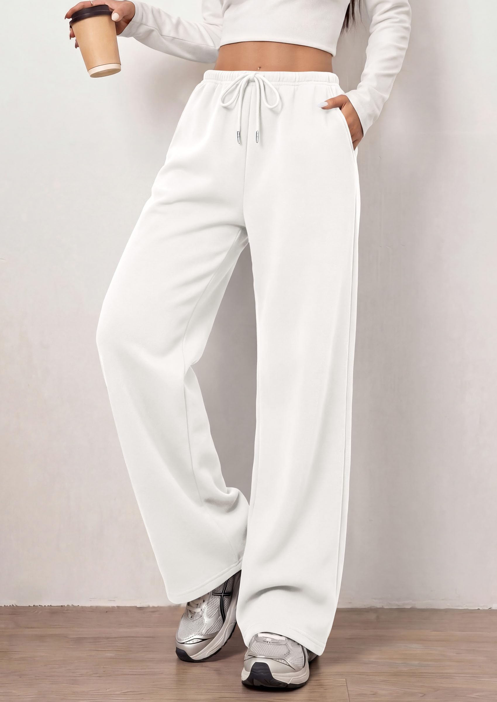 Womens Wide Leg Sweatpants Fleece Fall Sweat Pants,White