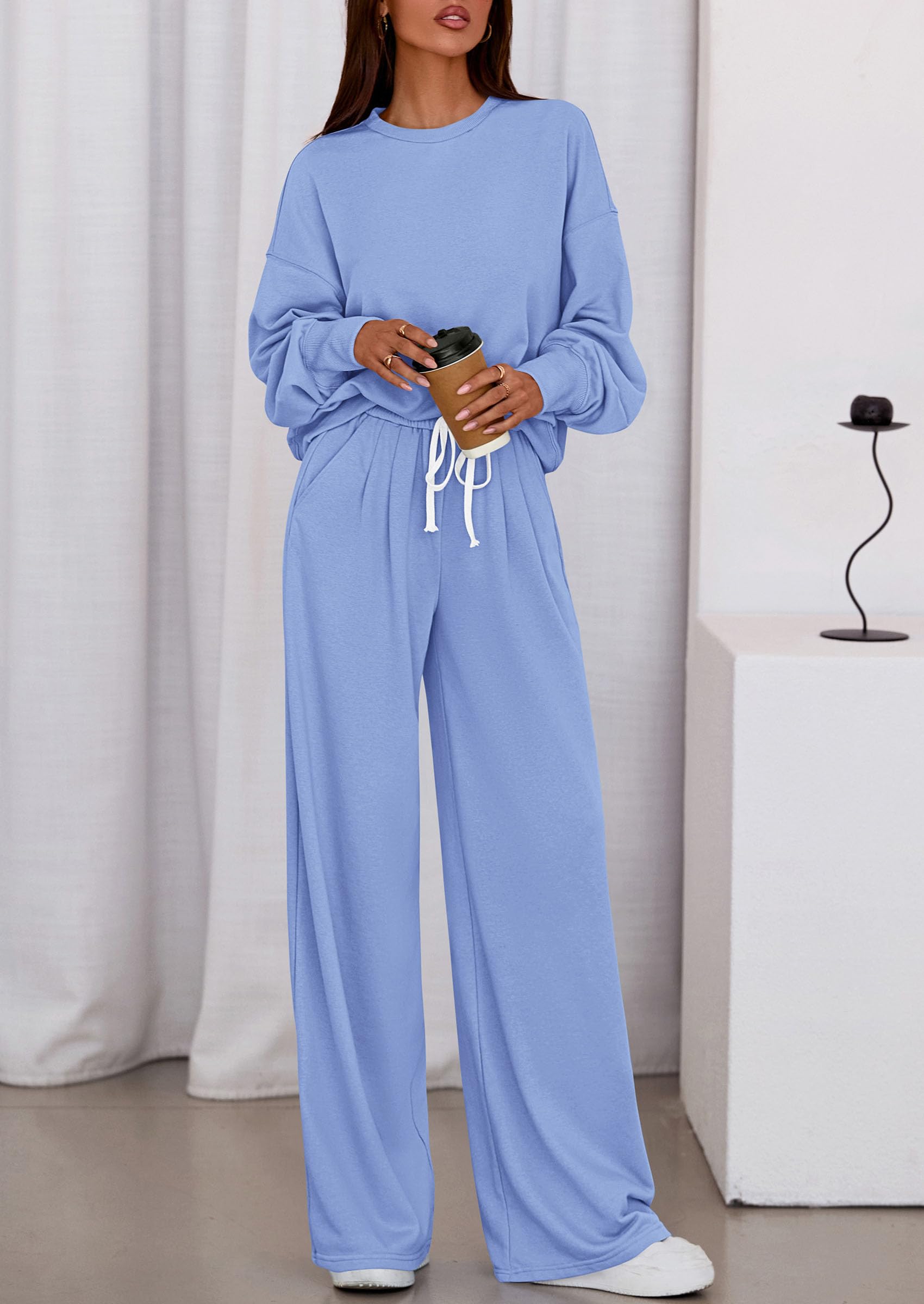 Womens Loose Fit Casual 2 Piece Lounge Set,Blue,S