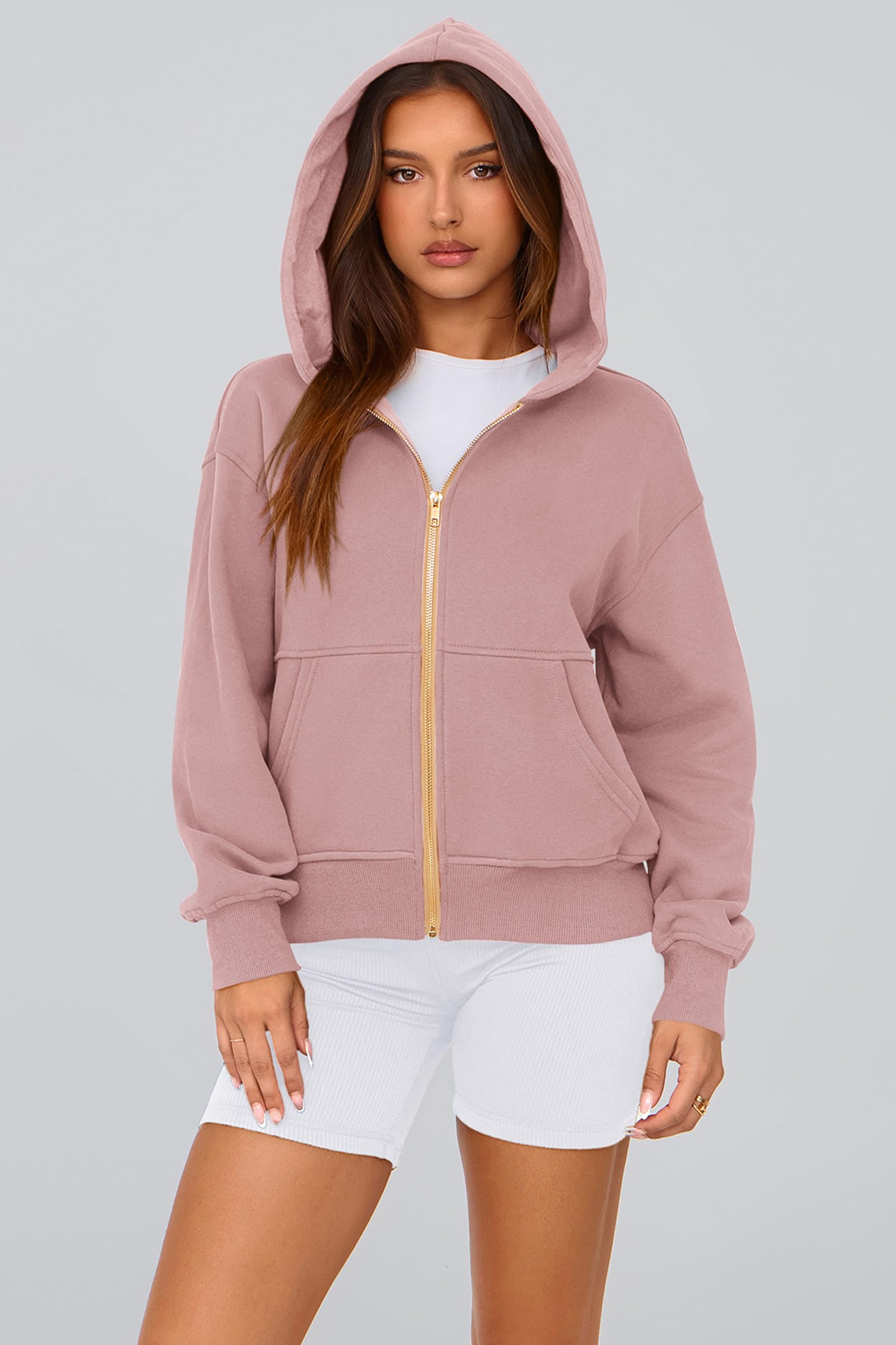 Hoodies for Women Fall Fashion Zip Up Fleece Plain Sweatshirt