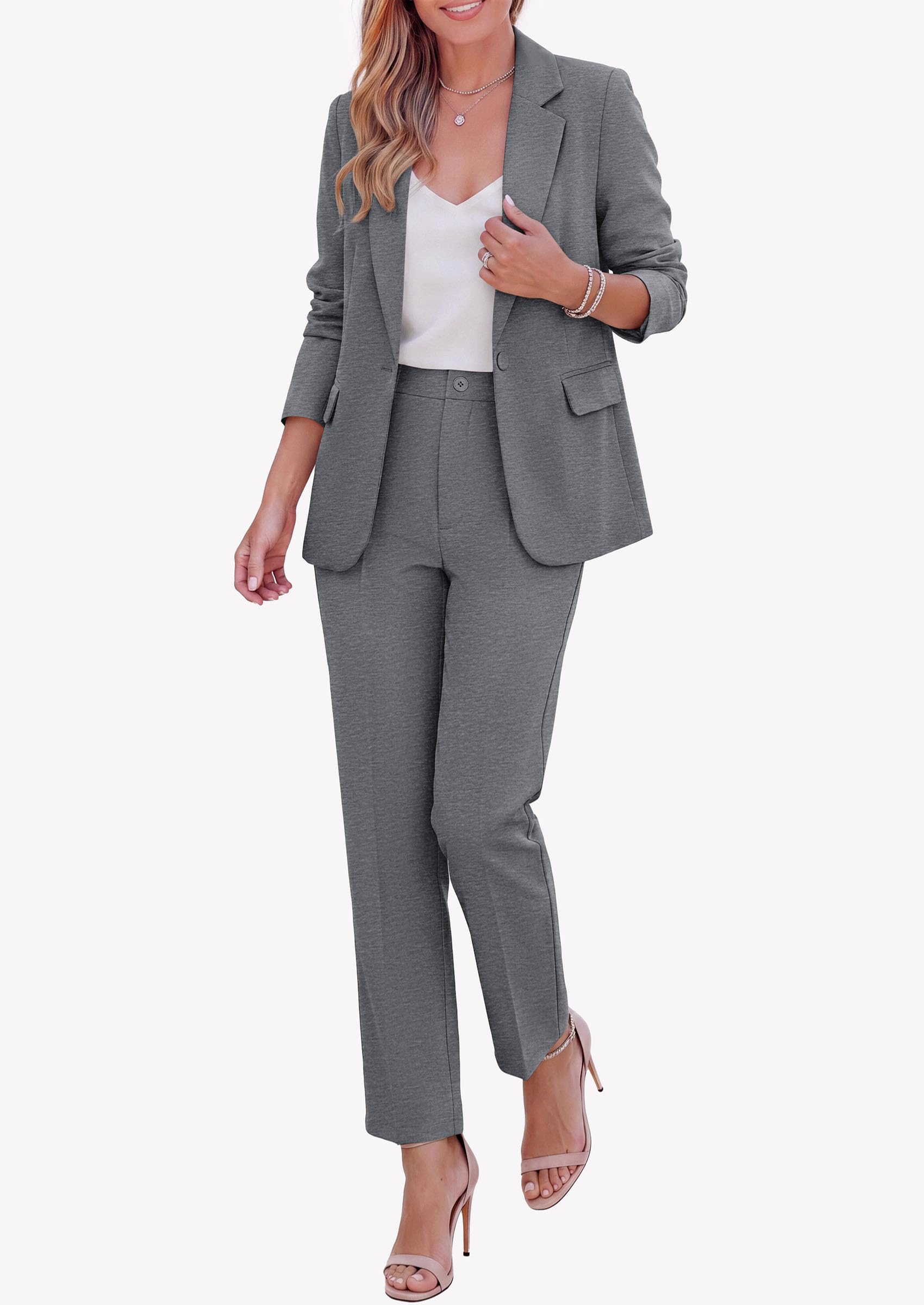 Two Piece Sets for Women Dressy Pant Suits,Grey,XS