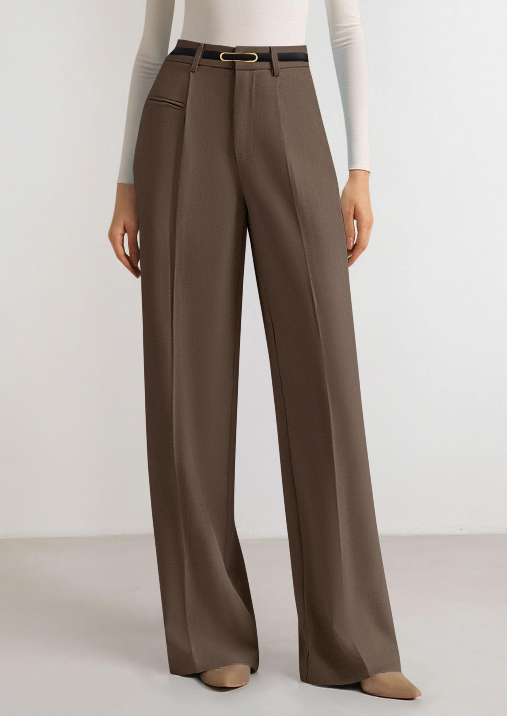Women's Tailored Wide Leg Work Dress Pants,Grey Brown,XS