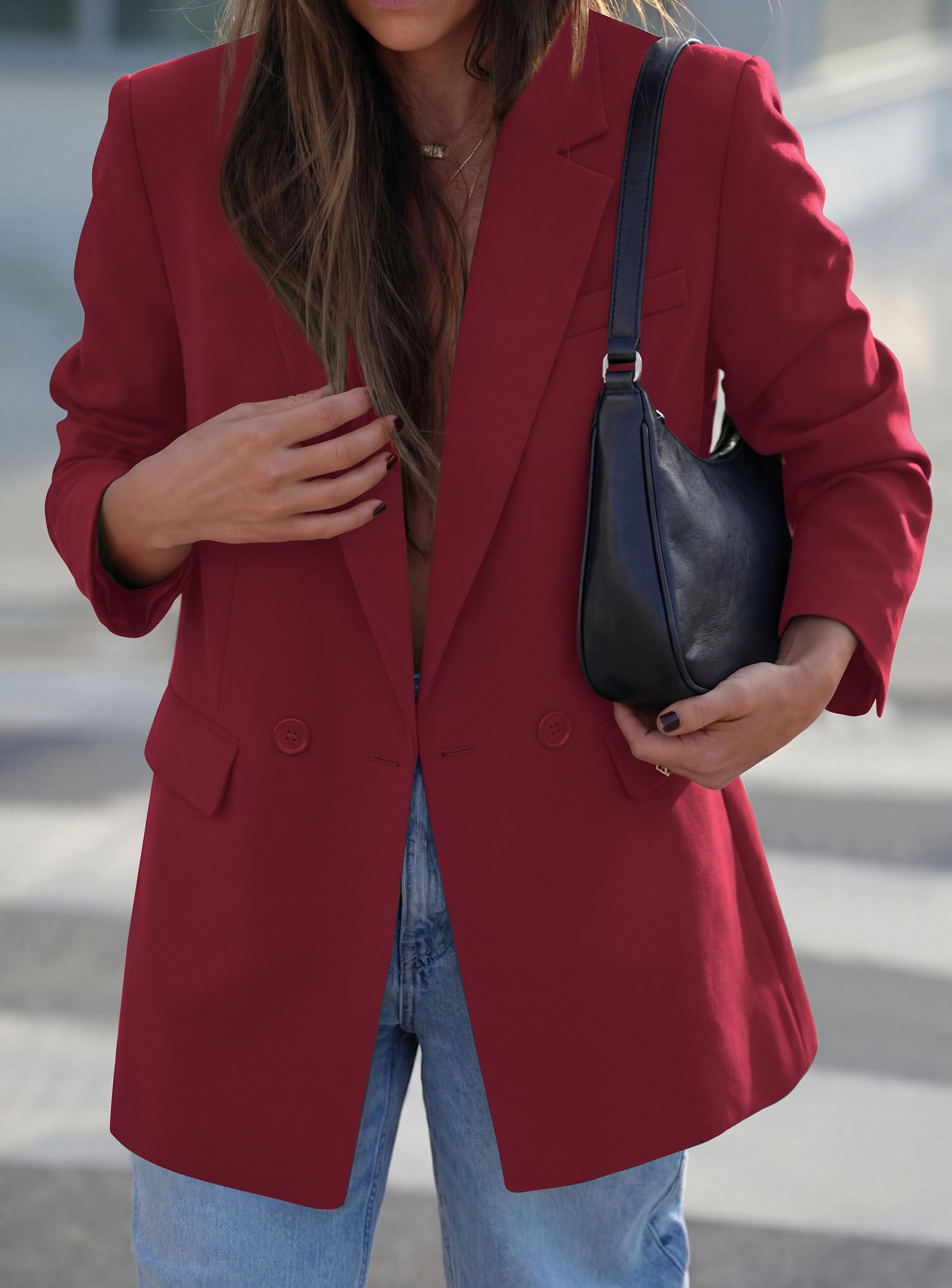 Women's Fall Business Casual Oversized Blazers(Burgundy,S)