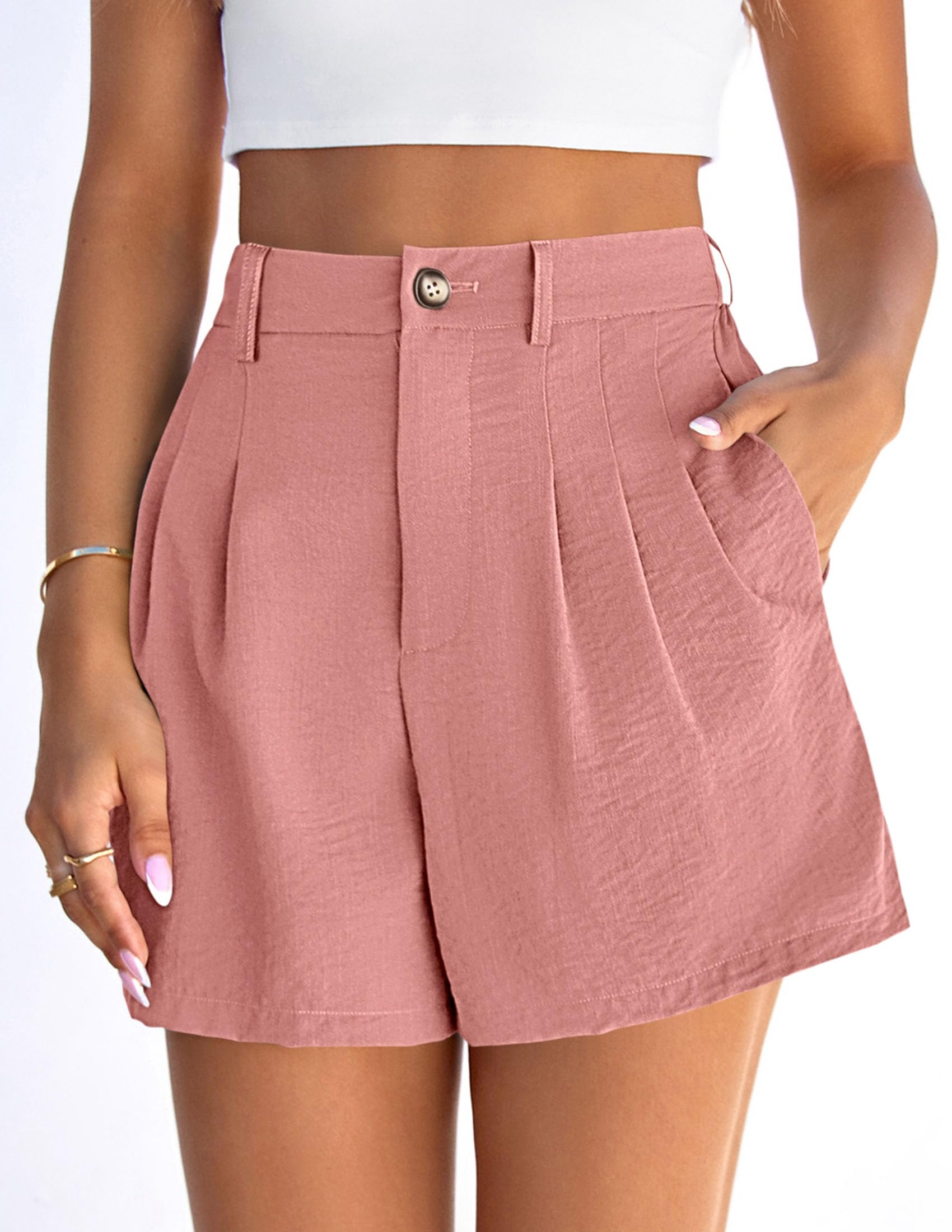 Womens Shorts Dressy Casual High Waisted Wide Leg Trousers,Pink,S