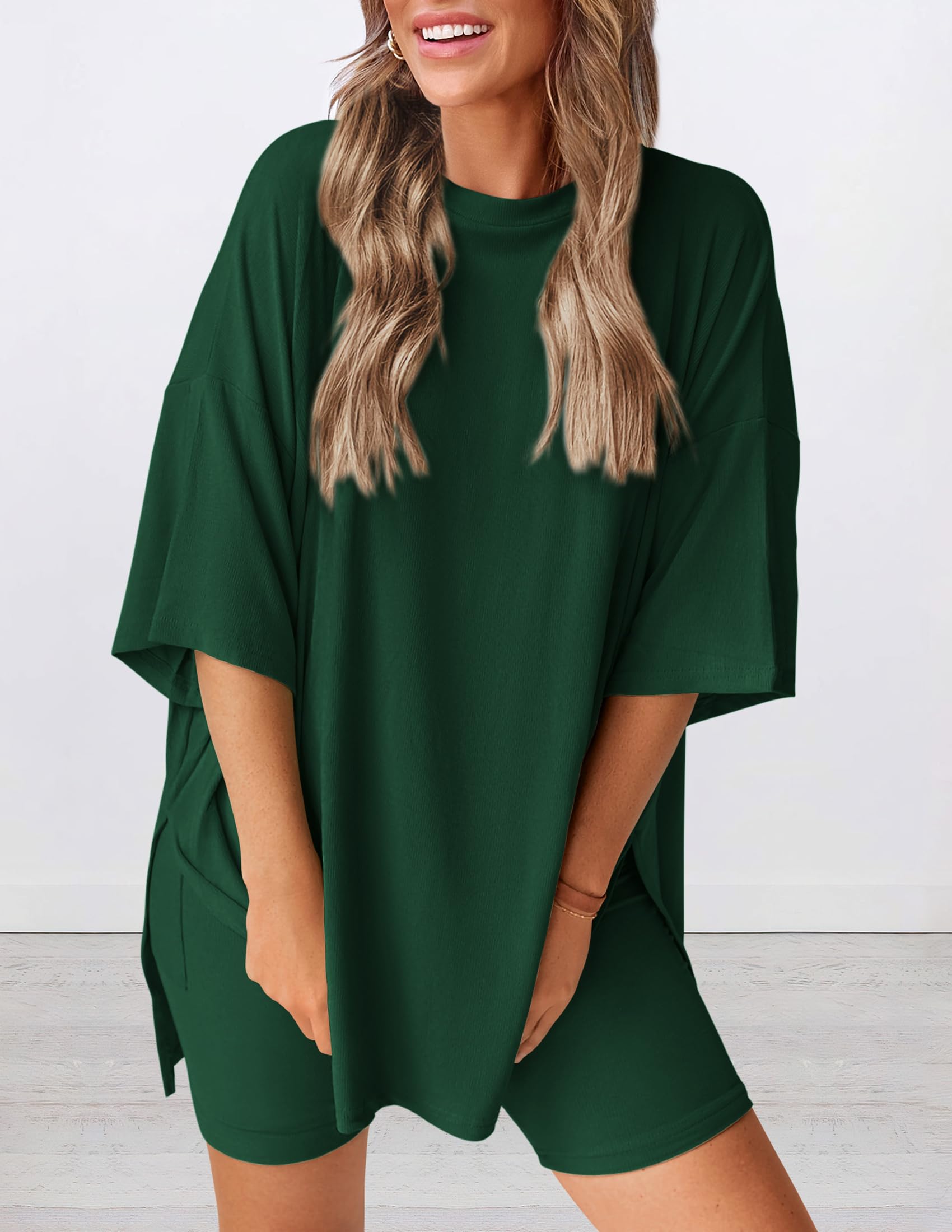 Women 2 Piece Lounge Set Airport Travel Outfit, Dark Green,S