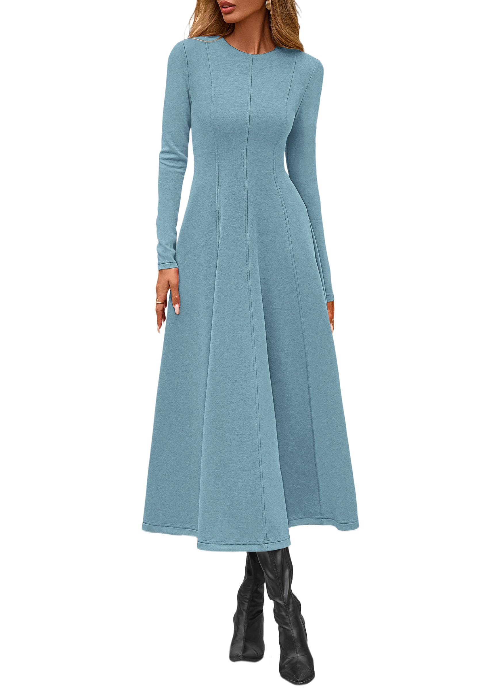 Women's Fall Long Sleeve A Line Midi Elegant Cocktail Dress