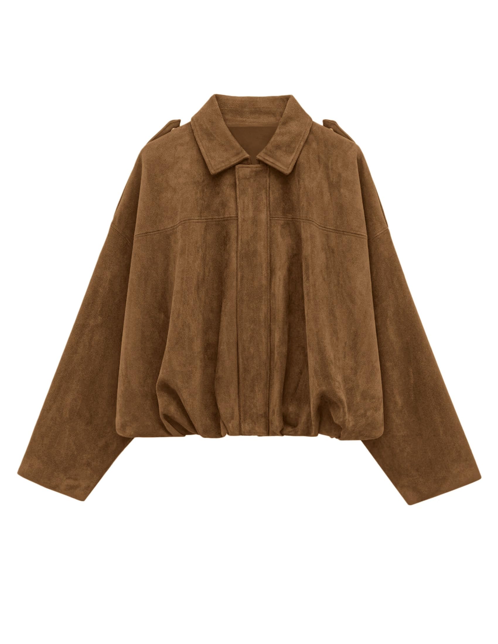 Faux Suede Jacket Women Fall Cropped Western Bomber Jacket