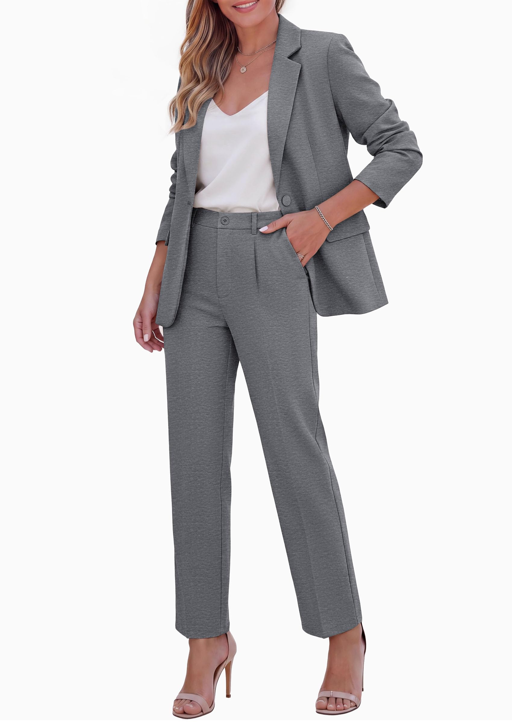 Two Piece Sets for Women Dressy Pant Suits,Grey,XS