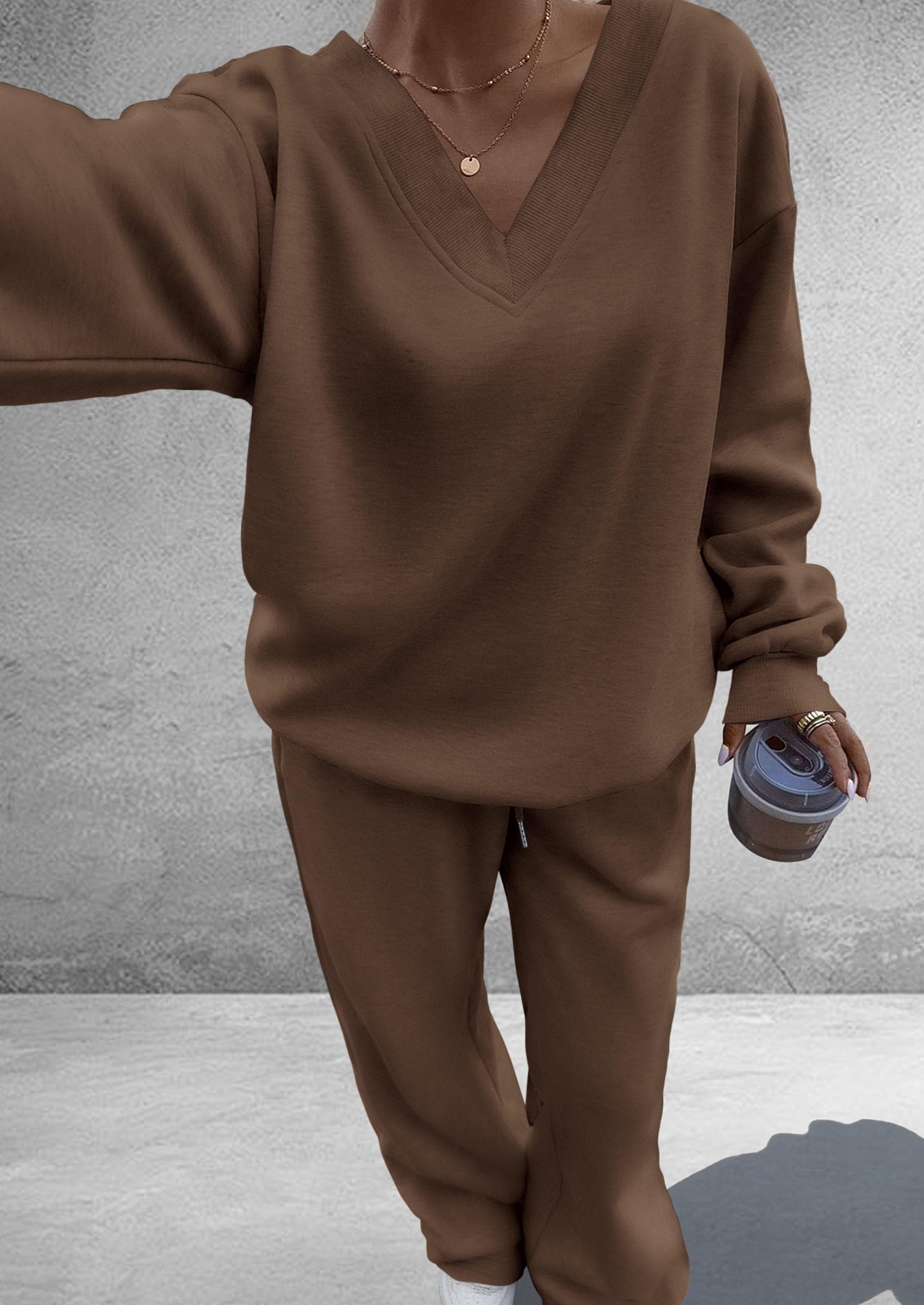 Womens 2 Piece Outfits Fall Sweatsuits,Coffee,S