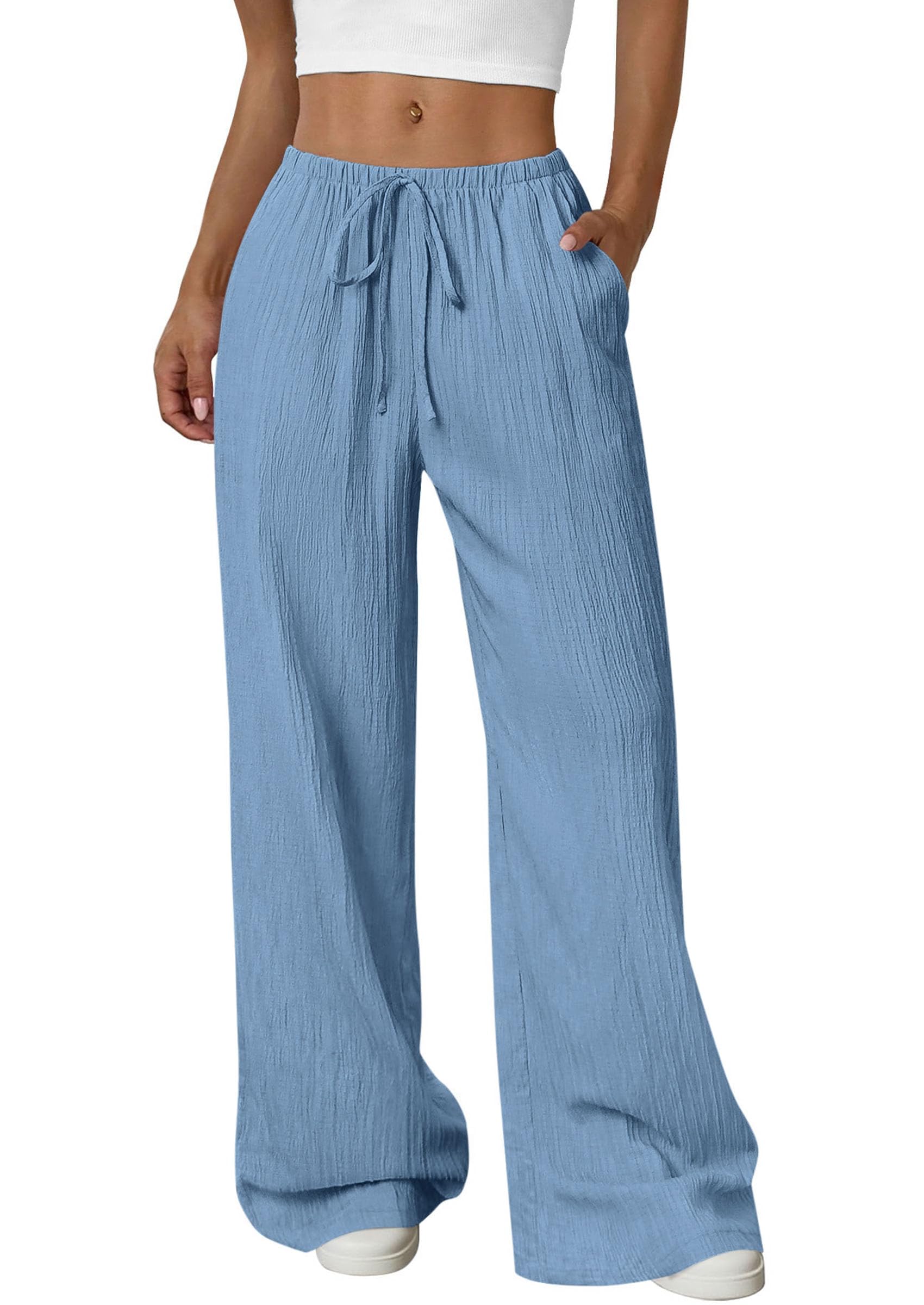 Women's Palazzo Pants Casual Wide Leg Trousers,Blue,S