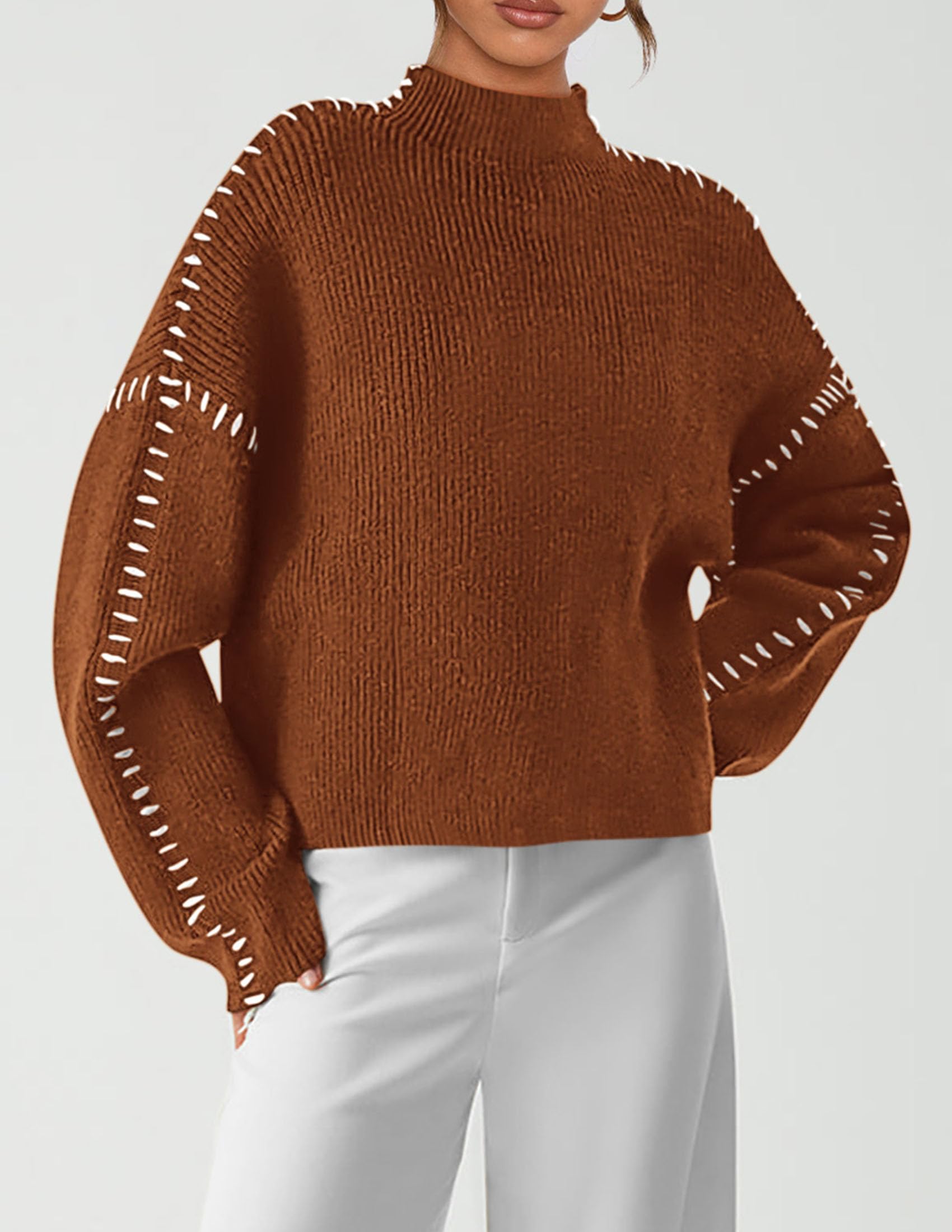 Womens Chunky Knit Oversized Pullover Sweaters,Caramel,S