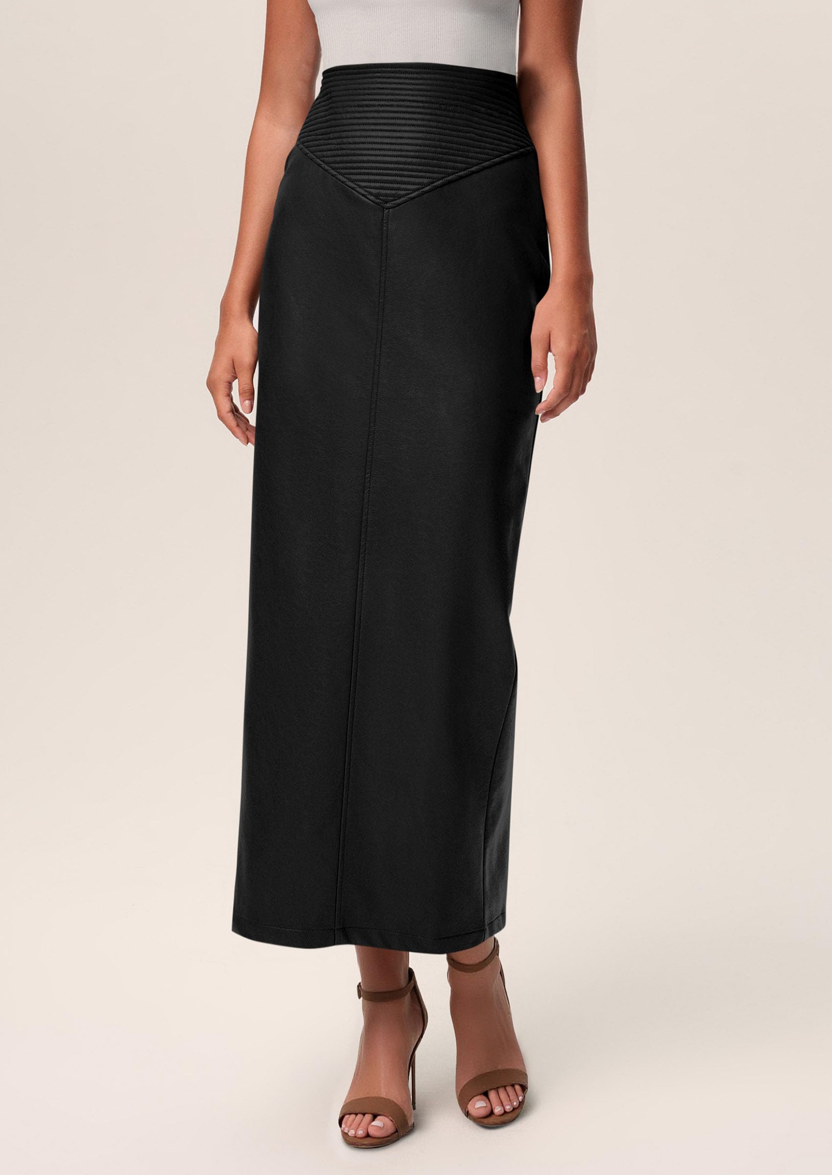 Women's Faux Leather High Waisted Maxi Skirts,Black,XS