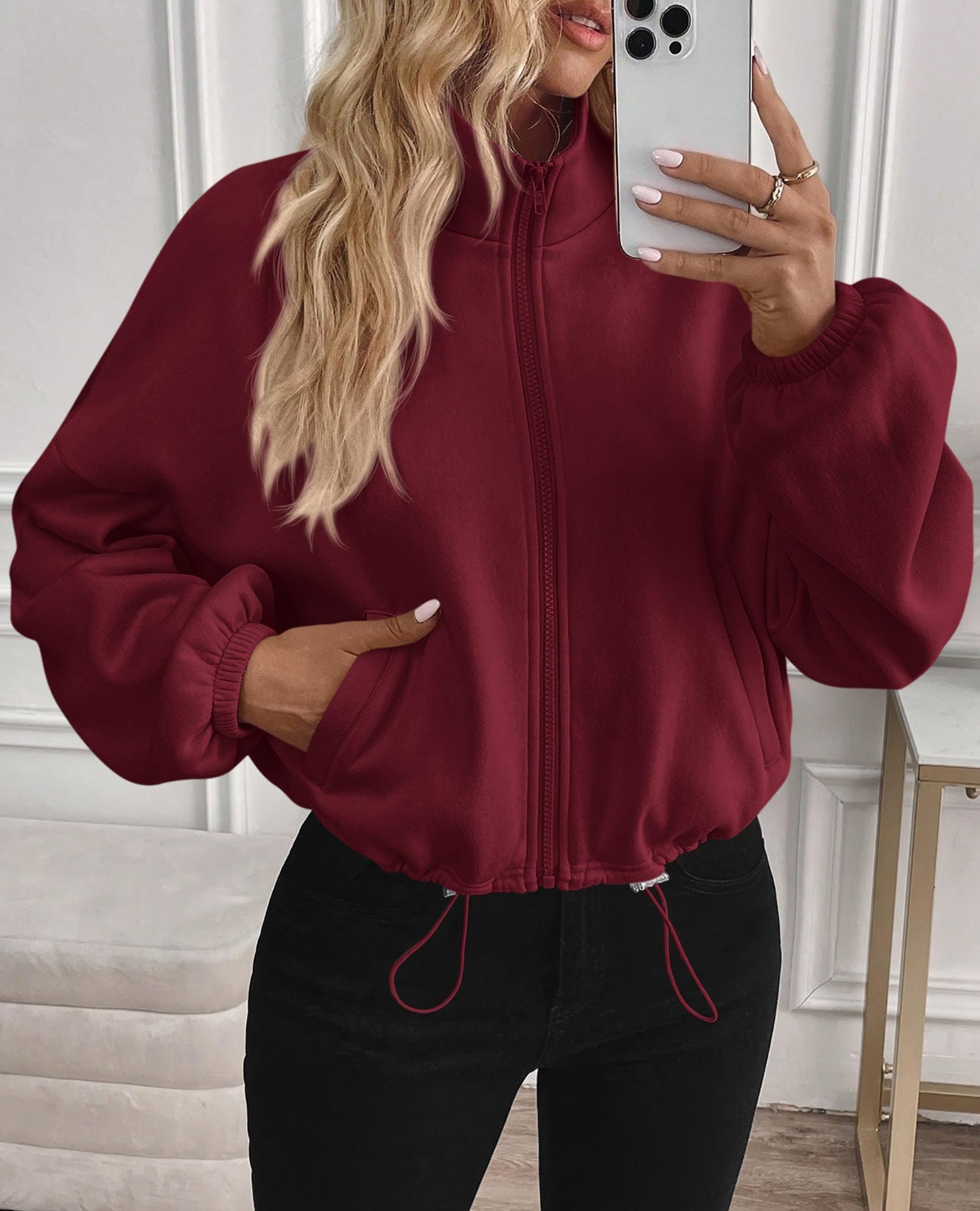 Women's Cropped Jacket Zip Up Fleece Sweatshirt Fall Outfits