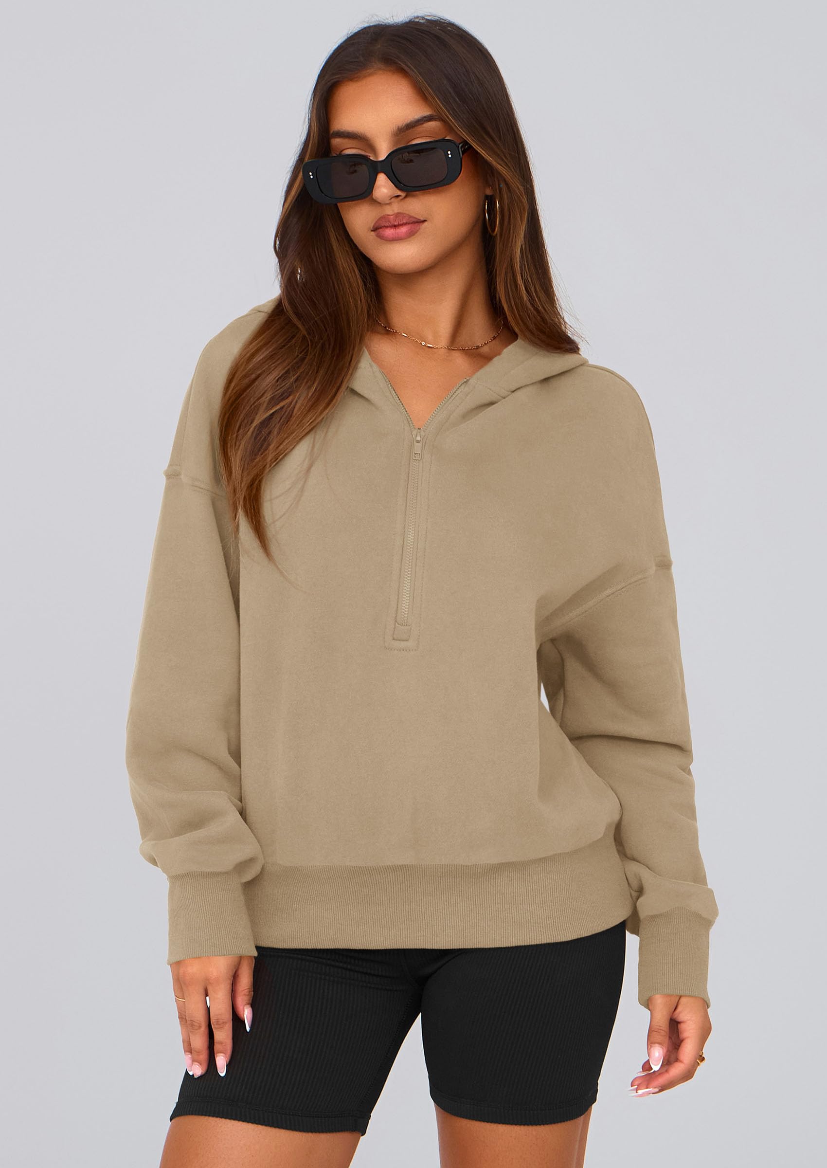 Women's Fall Half Zip Cropped Hoodie Sweatshirt