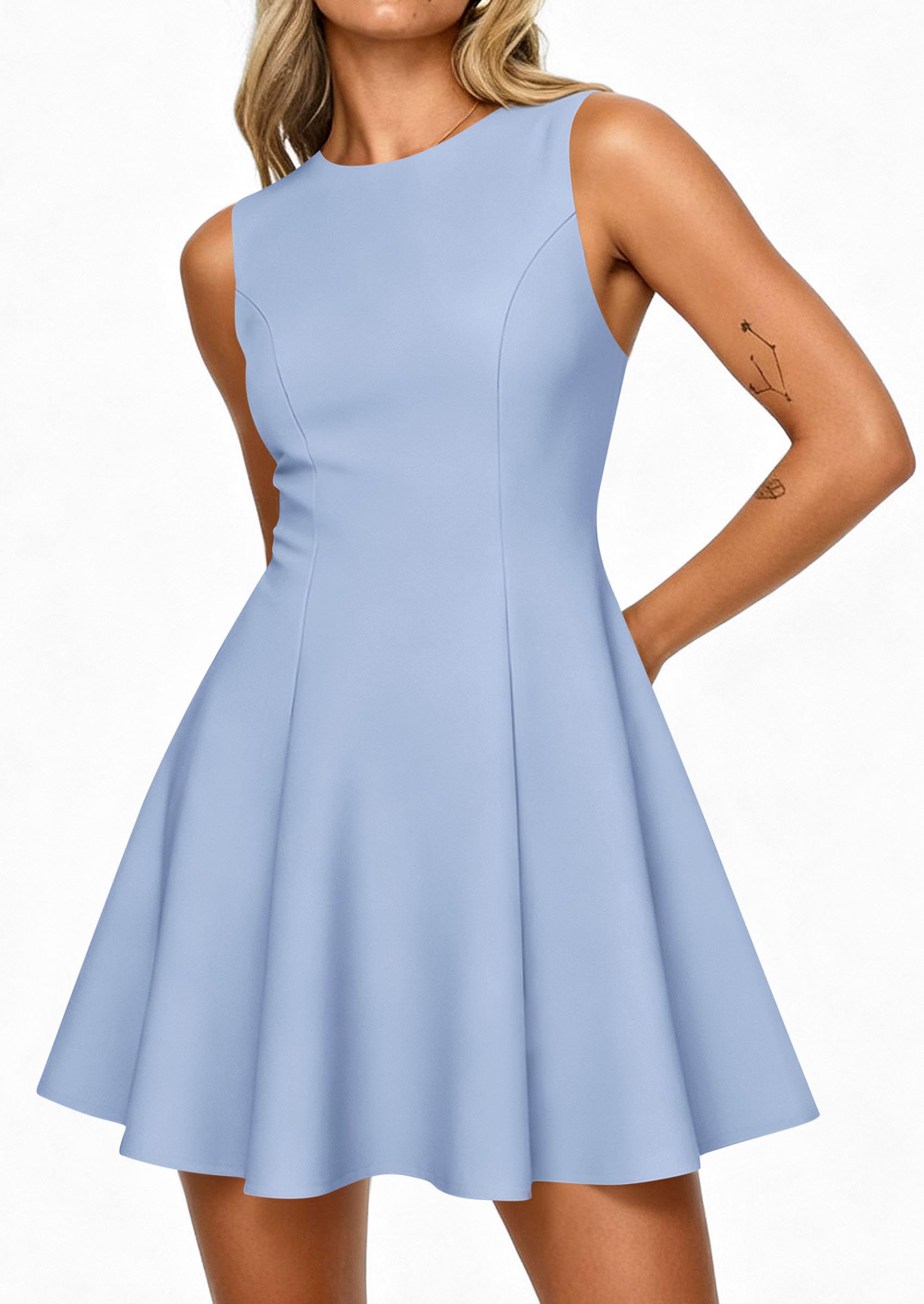 Women's Formal Boat Neck A Line Mini Dress,Light Blue,XS