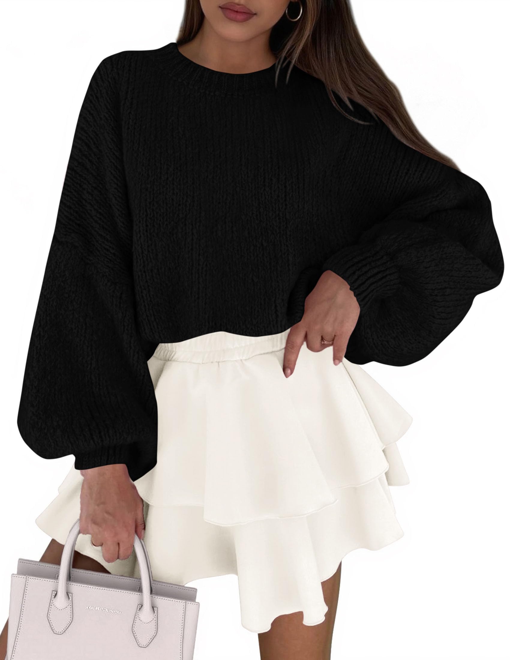 Women's Chunky Knit Oversized Pullover Sweaters,Black,S