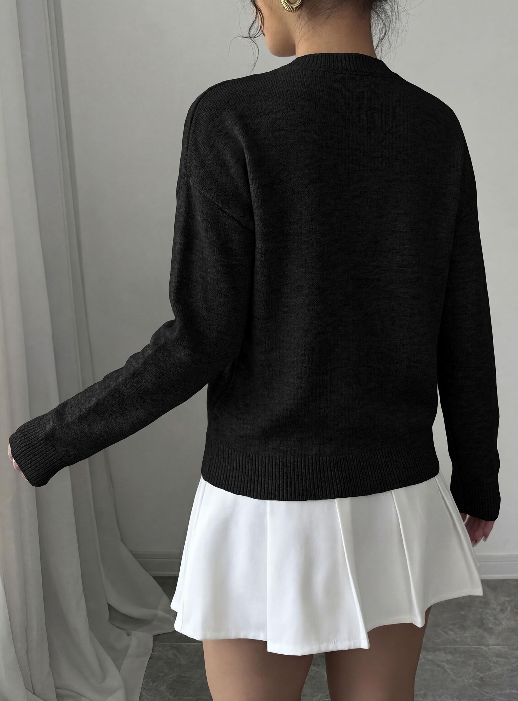 Sweaters for Women Fall Fashion Embroidered Floral Knit Tops